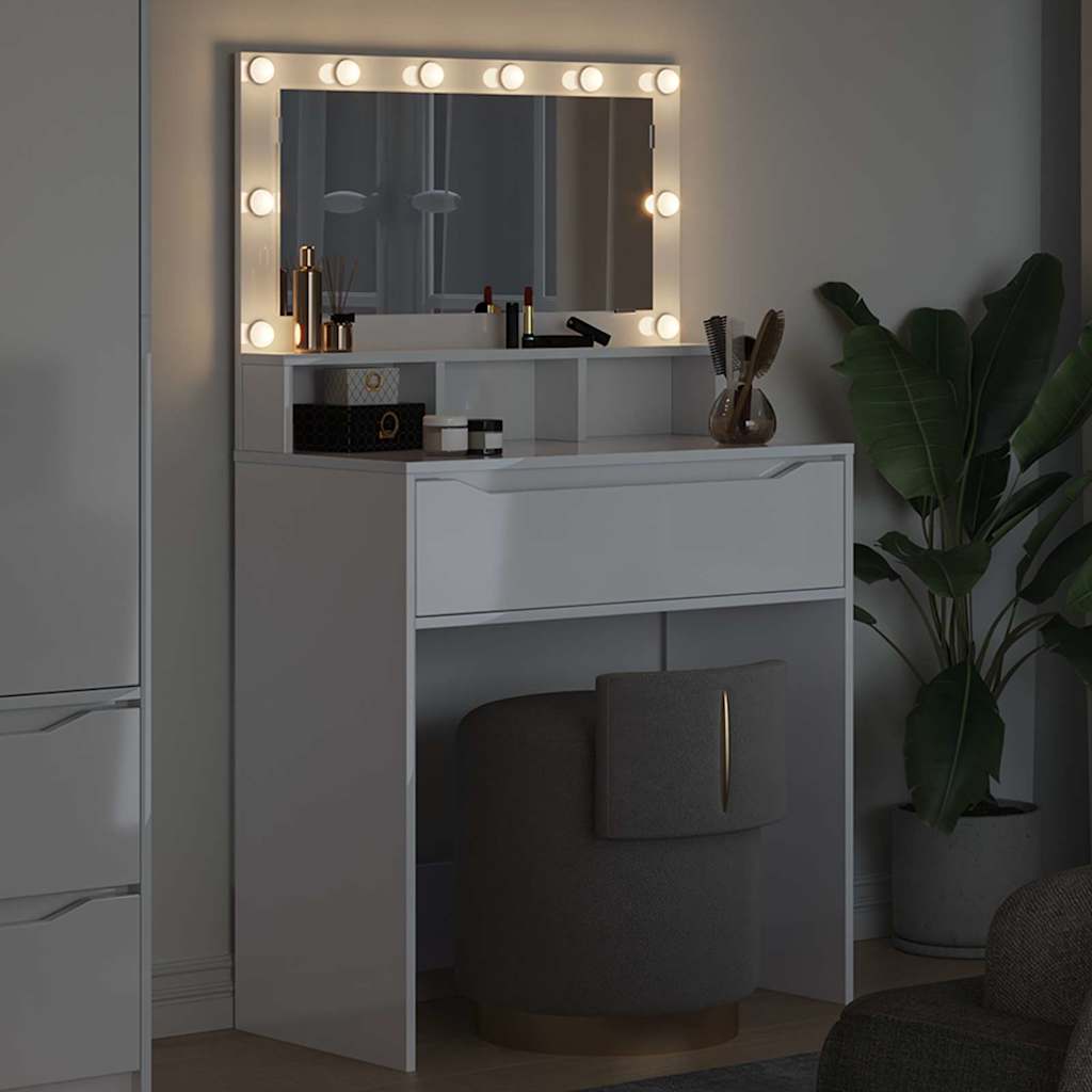 Slaapkamer Kaptafels met lade Hoogglans wit 80 x 39,6 x 135 cm is nu te koop bij PeponiXL, paradijselijk wonen!