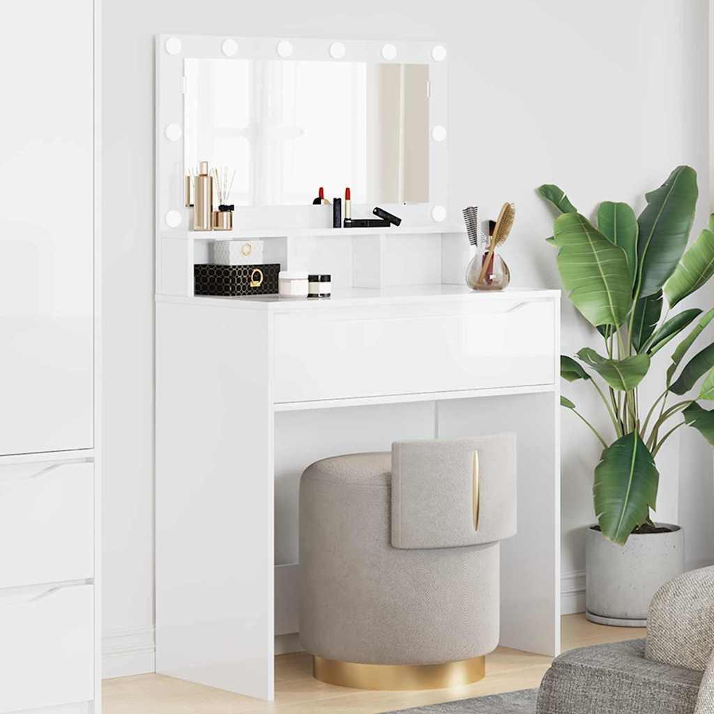 Slaapkamer Kaptafels met lade Hoogglans wit 80 x 39,6 x 135 cm is nu te koop bij PeponiXL, paradijselijk wonen!