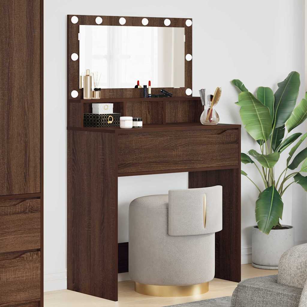 Slaapkamer Kaptafels met lade Bruin Eiken 80 x 39,6 x 135 cm is nu te koop bij PeponiXL, paradijselijk wonen!