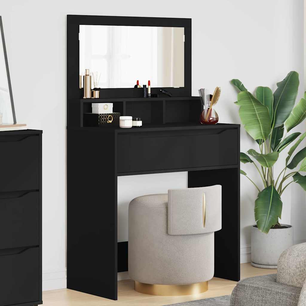 Slaapkamer Kaptafels Zwart 80 x 39,6 x 135 cm Bewerkt hout is nu te koop bij PeponiXL, paradijselijk wonen!