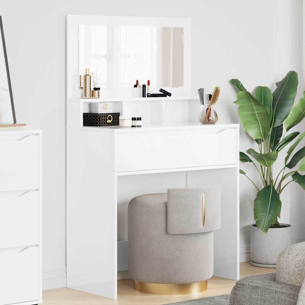 Slaapkamer Kaptafels met lade Hoogglans wit 80 x 39,6 x 135 cm is nu te koop bij PeponiXL, paradijselijk wonen!