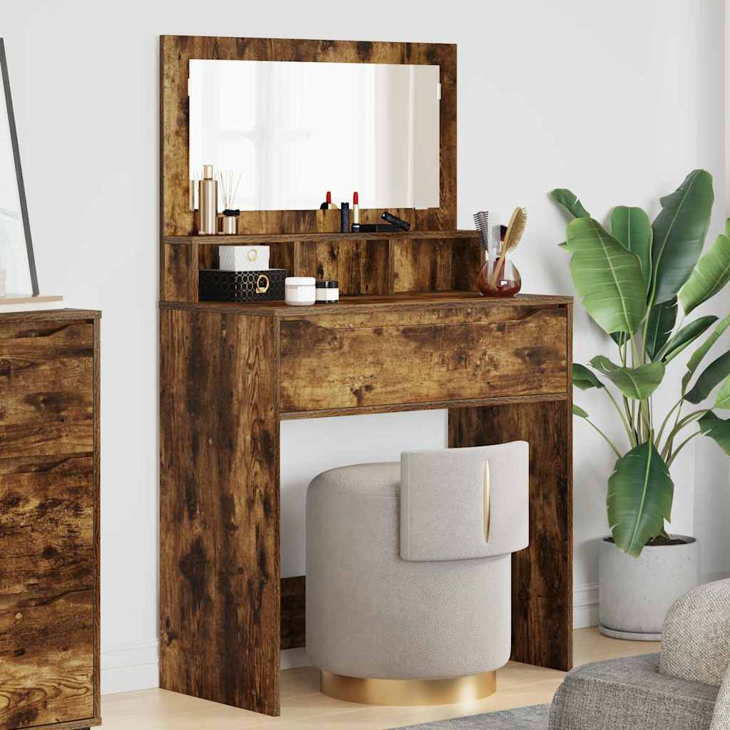 Slaapkamer Kaptafels met lade Gerookt eiken 80 x 39,6 x 135 cm is nu te koop bij PeponiXL, paradijselijk wonen!
