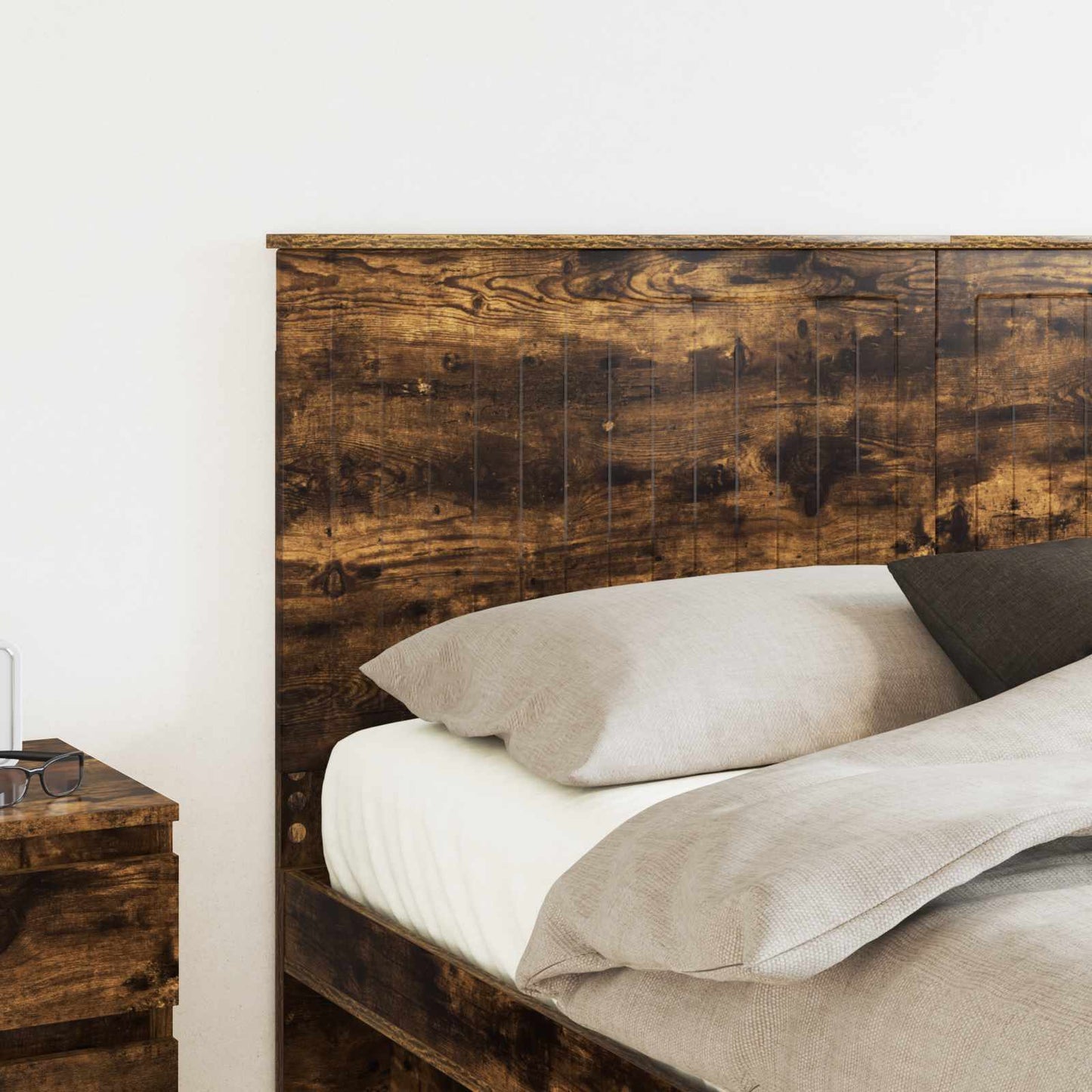 Hoofdbord met hoofdeinde Gerookt eiken 160 cm Bewerkt hout is nu te koop bij PeponiXL, paradijselijk wonen!