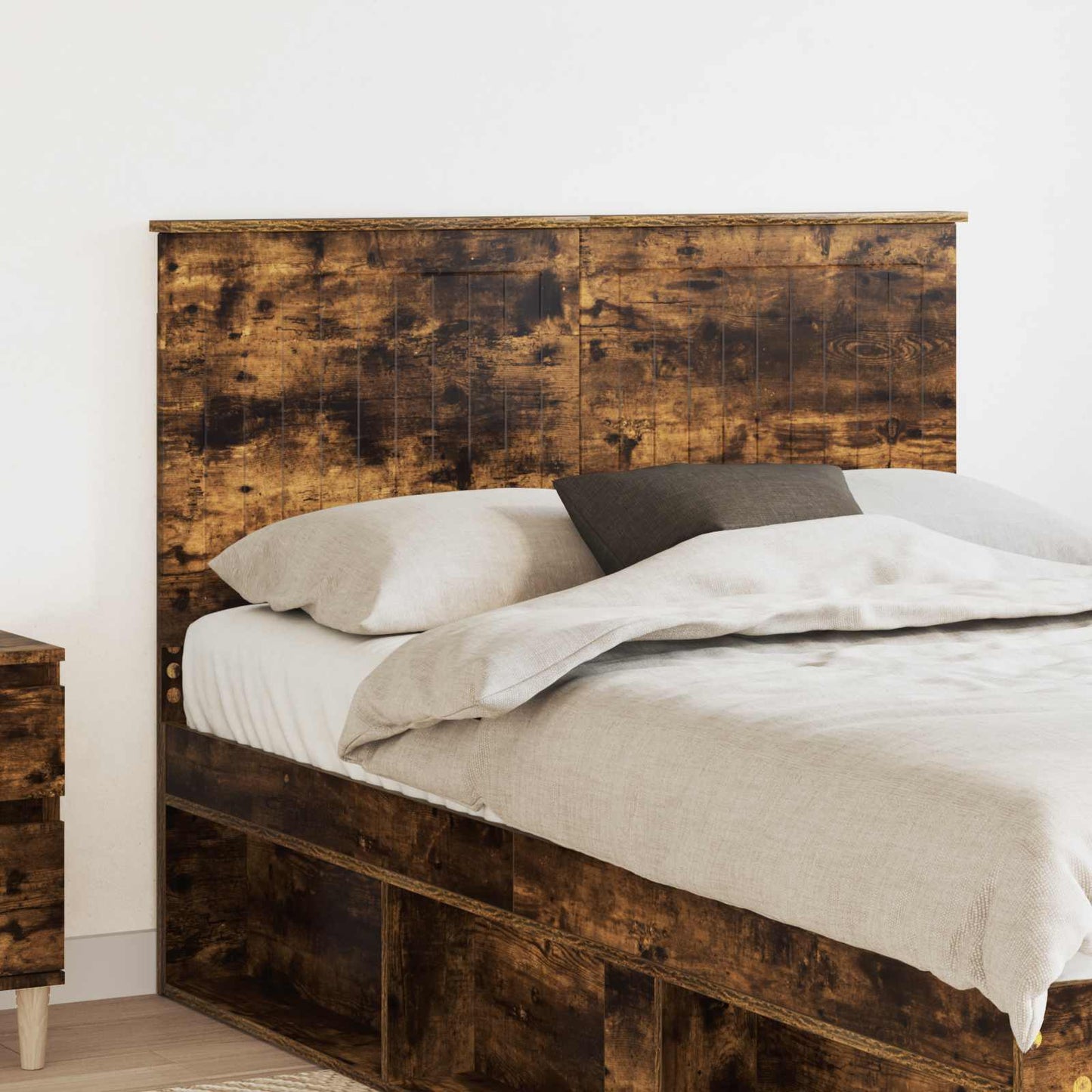 Hoofdbord met hoofdeinde Gerookt eiken 135 cm Bewerkt hout is nu te koop bij PeponiXL, paradijselijk wonen!