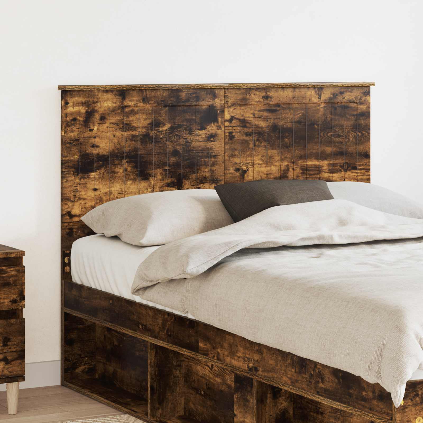 Hoofdbord met hoofdeinde Gerookt eiken 135 cm Bewerkt hout is nu te koop bij PeponiXL, paradijselijk wonen!