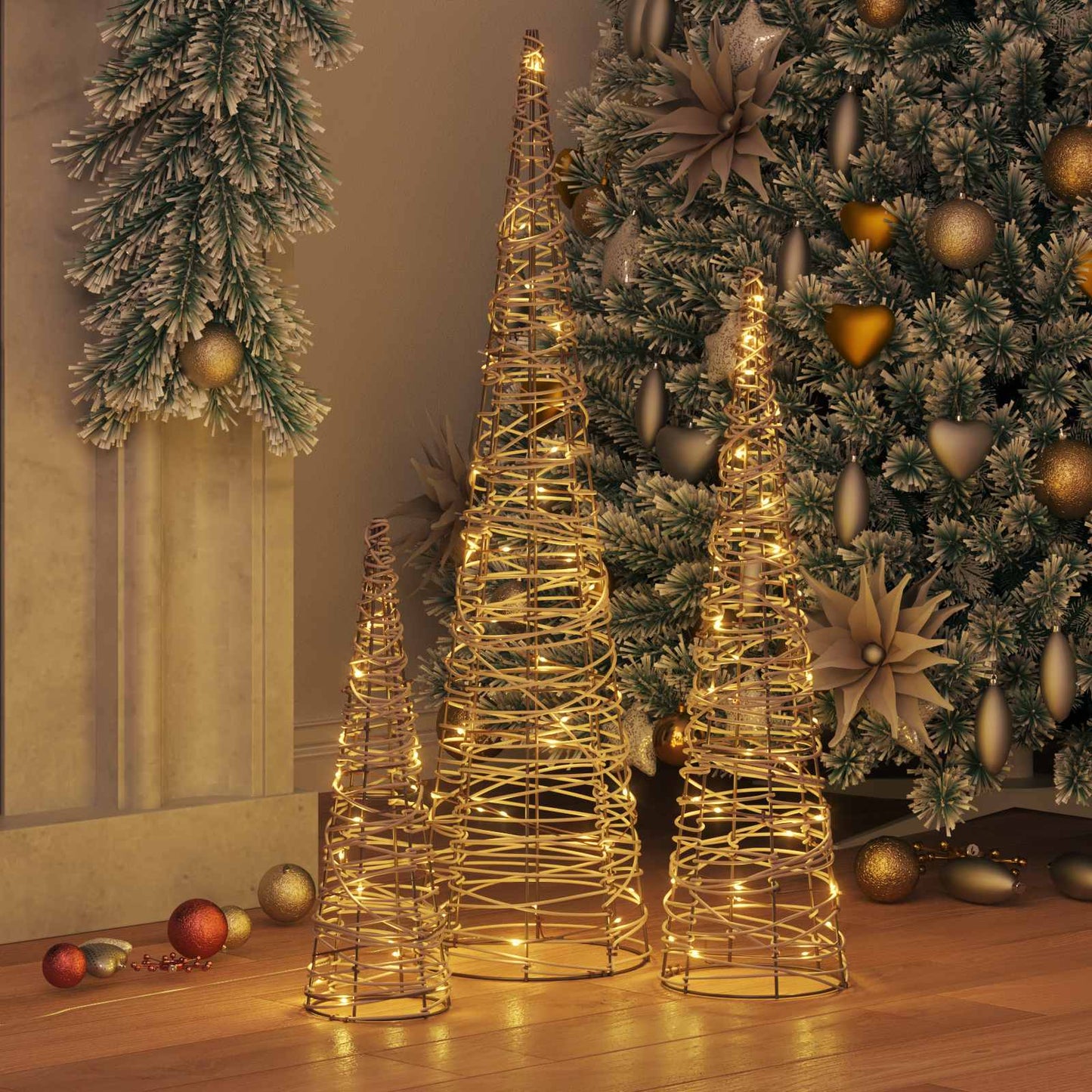 Kerstboom met 90 LED 3 pcs Warmwit 20 x 20 x 80 cm Rattan is nu te koop bij PeponiXL, paradijselijk wonen!