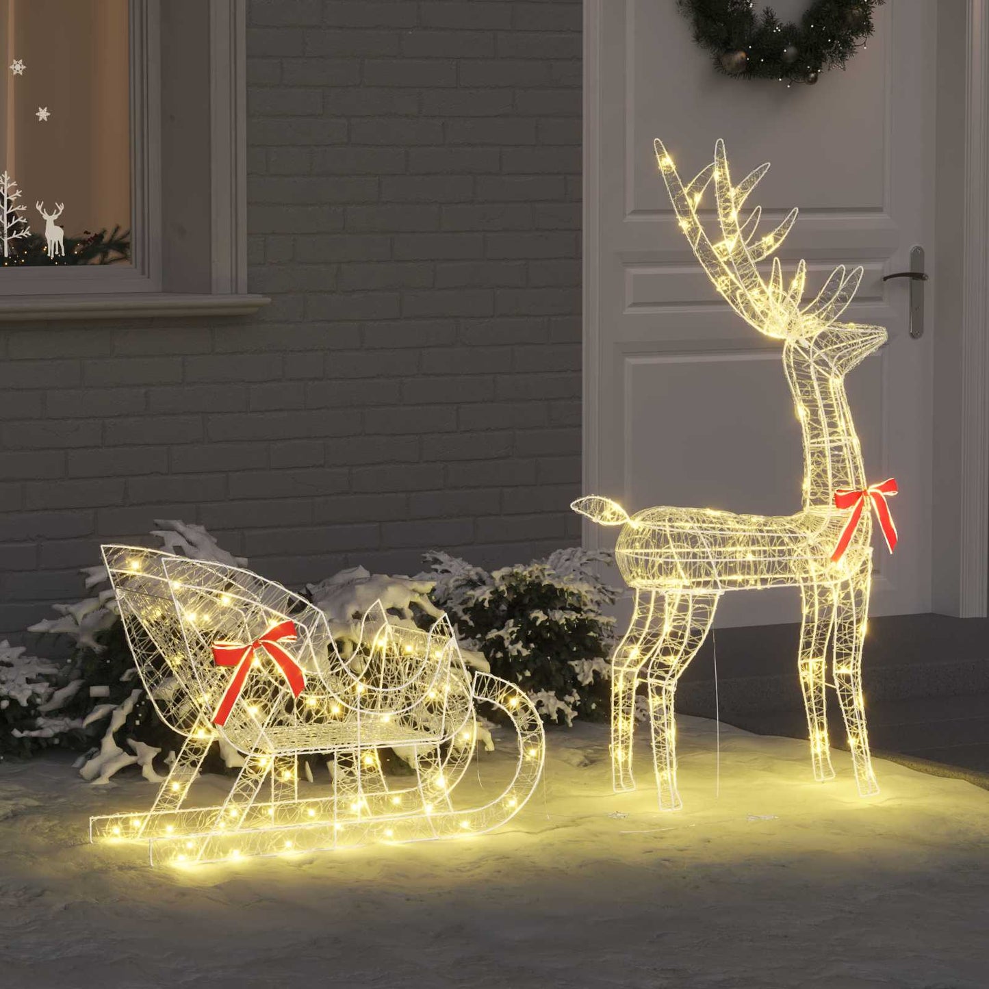 Rendier trek slede met 200 LED Warmwit 70 x 26 x 130 cm Acryl is nu te koop bij PeponiXL, paradijselijk wonen!