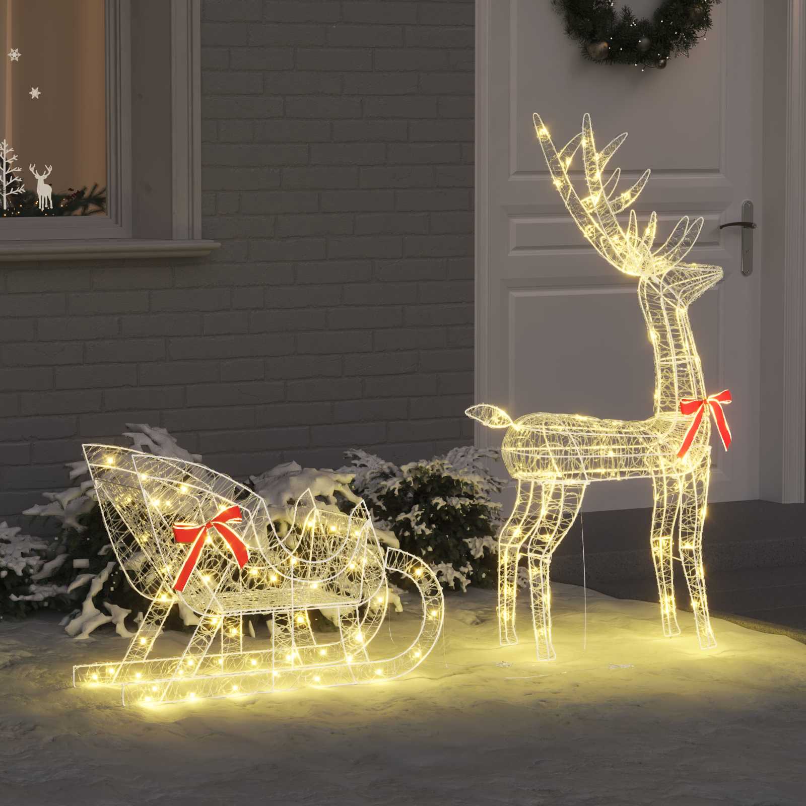 Rendier trek slede met 200 LED Warmwit 70 x 26 x 130 cm Acryl is nu te koop bij PeponiXL, paradijselijk wonen!