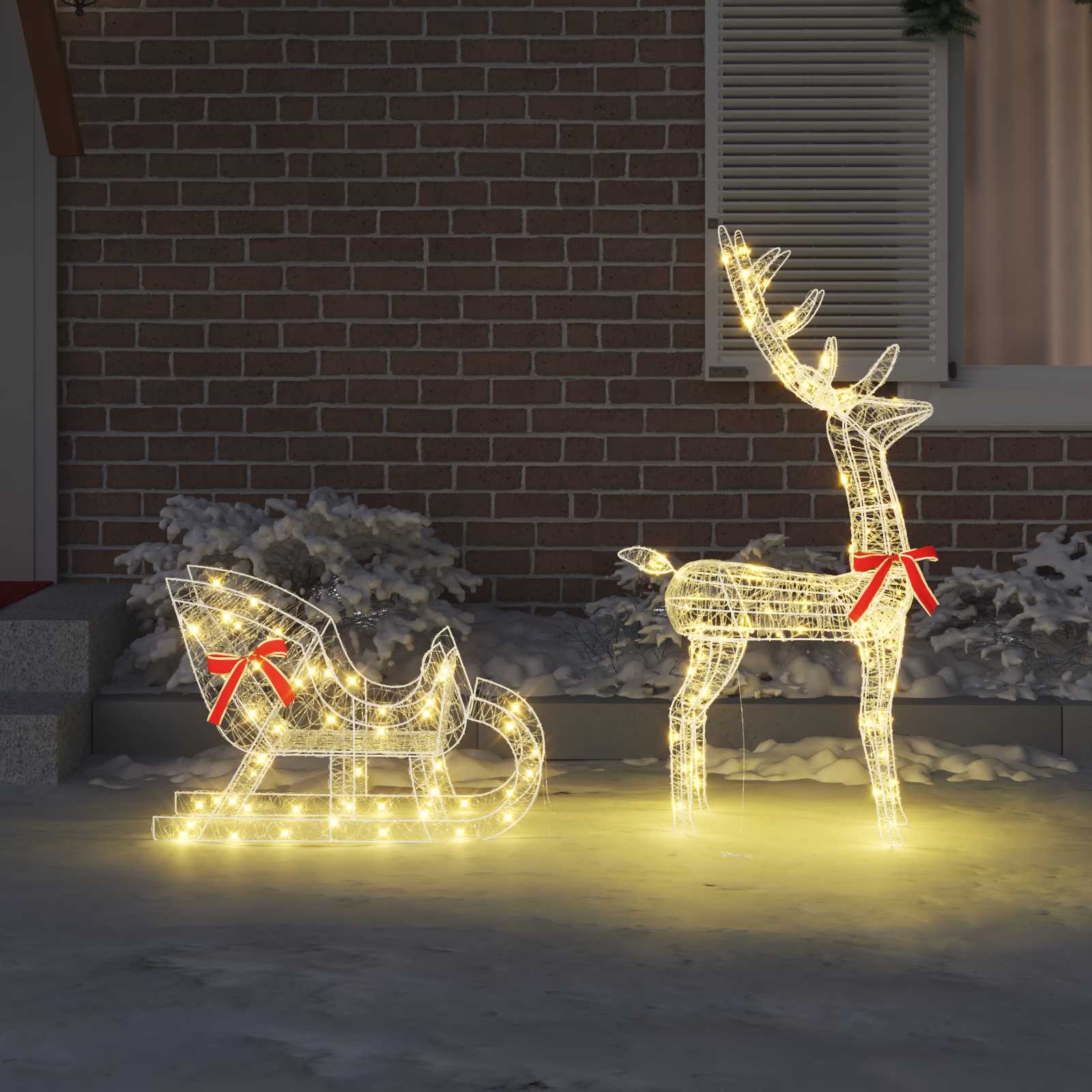 Rendier trek slede met 200 LED Warmwit 70 x 26 x 130 cm Acryl is nu te koop bij PeponiXL, paradijselijk wonen!