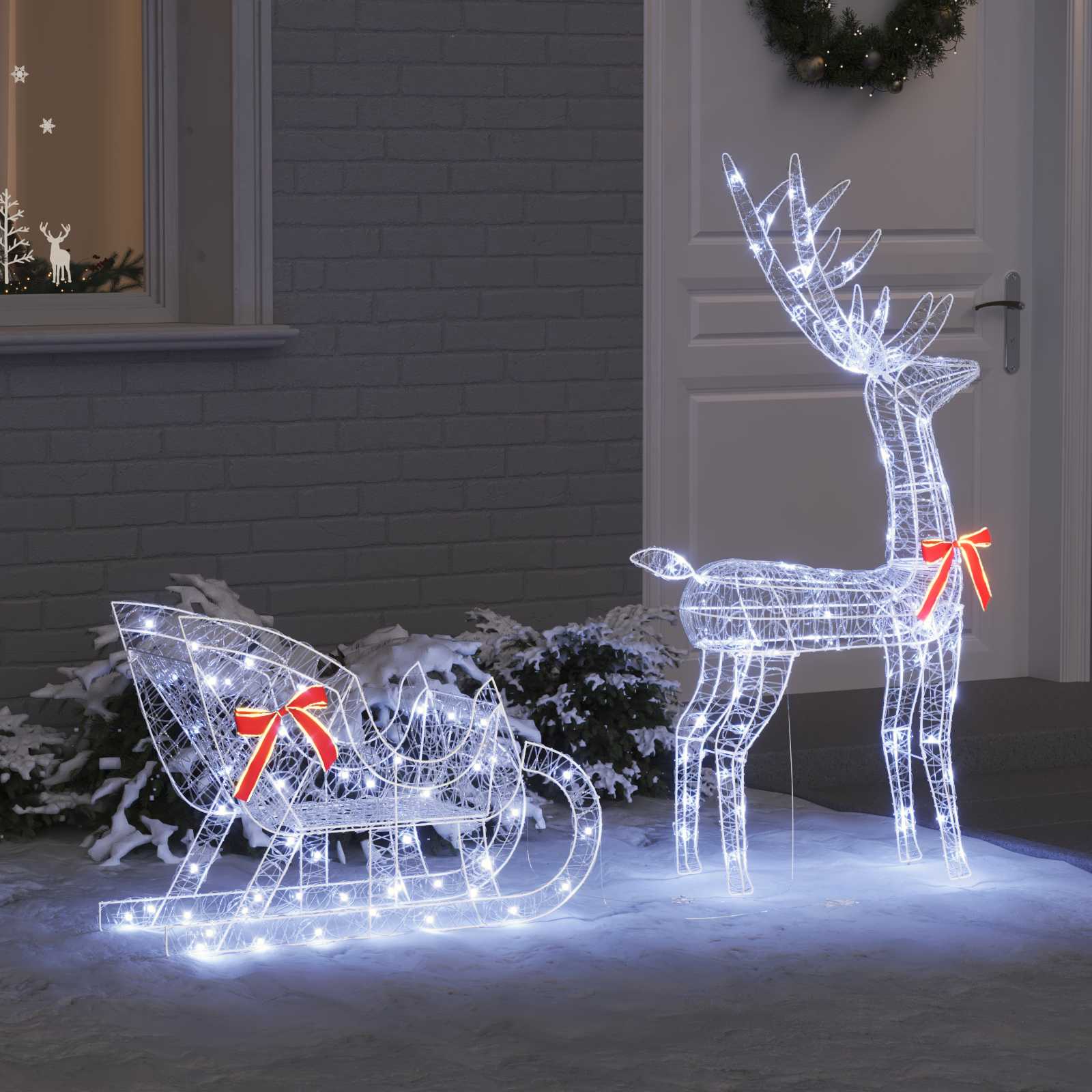 Rendier trek slede met 200 LED Koudwit 70 x 26 x 130 cm Acryl is nu te koop bij PeponiXL, paradijselijk wonen!