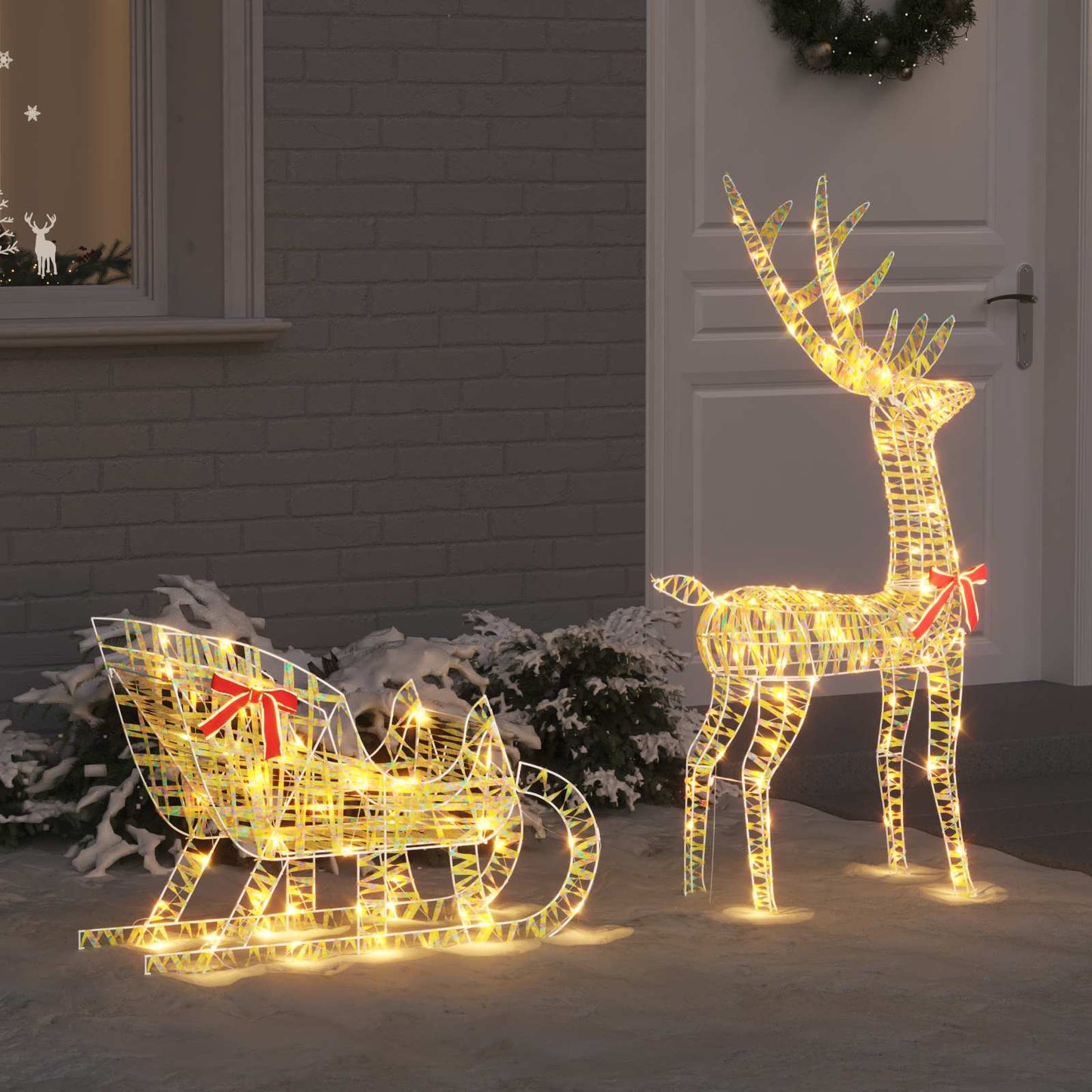 Rendier trek slede met 200 LED Warmwit 70 x 26 x 129 cm PET is nu te koop bij PeponiXL, paradijselijk wonen!