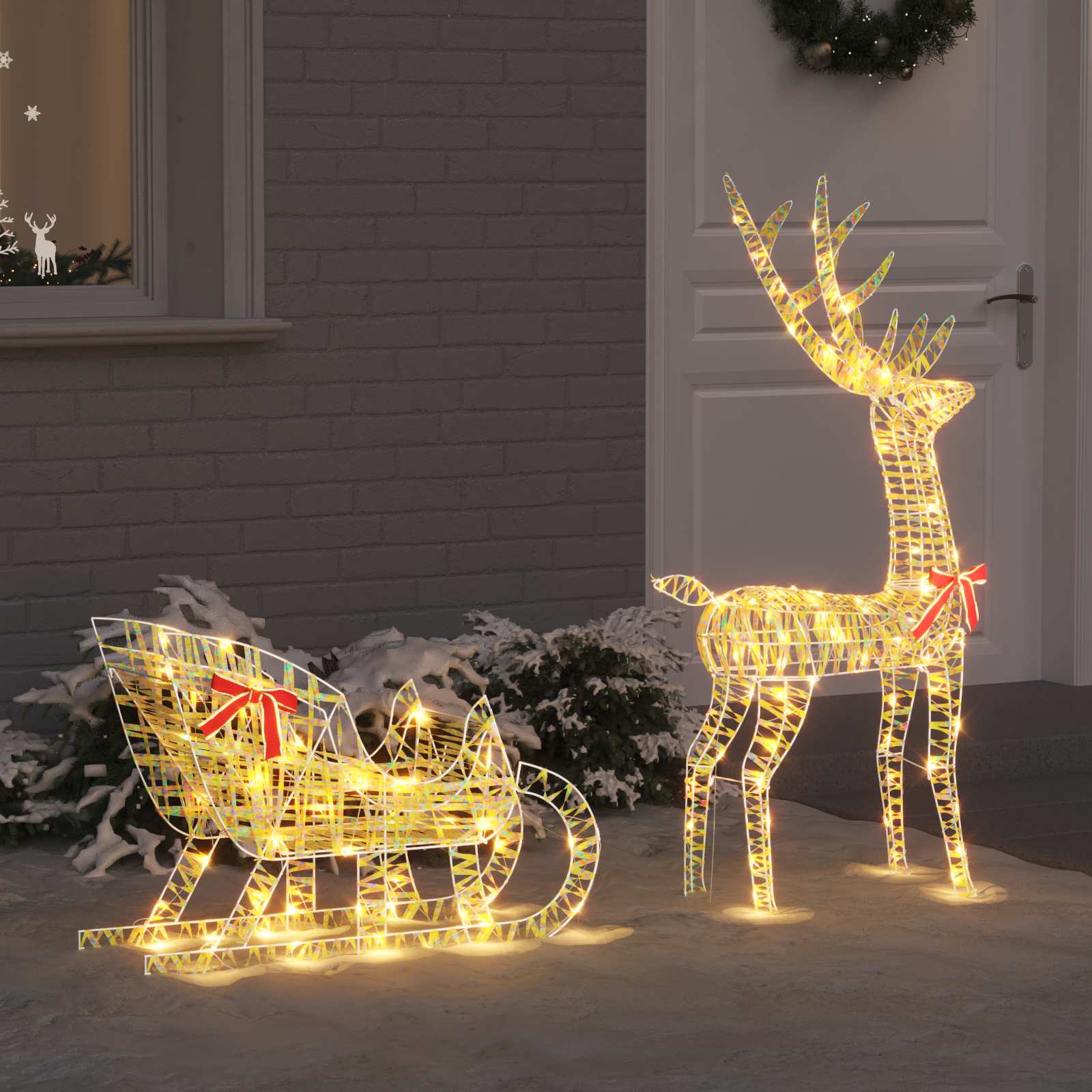 Rendier trek slede met 200 LED Warmwit 70 x 26 x 129 cm PET is nu te koop bij PeponiXL, paradijselijk wonen!
