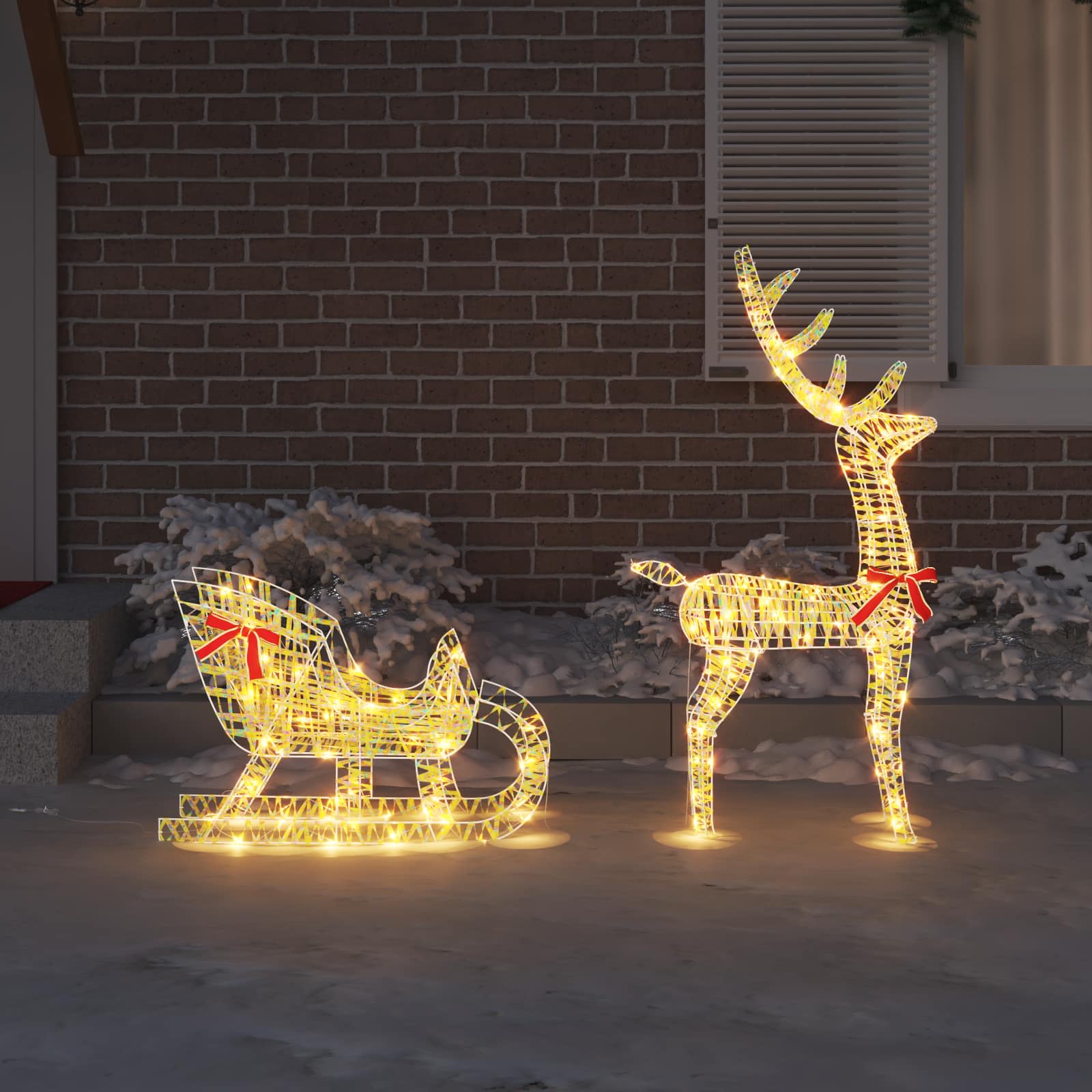 Rendier trek slede met 200 LED Warmwit 70 x 26 x 129 cm PET is nu te koop bij PeponiXL, paradijselijk wonen!