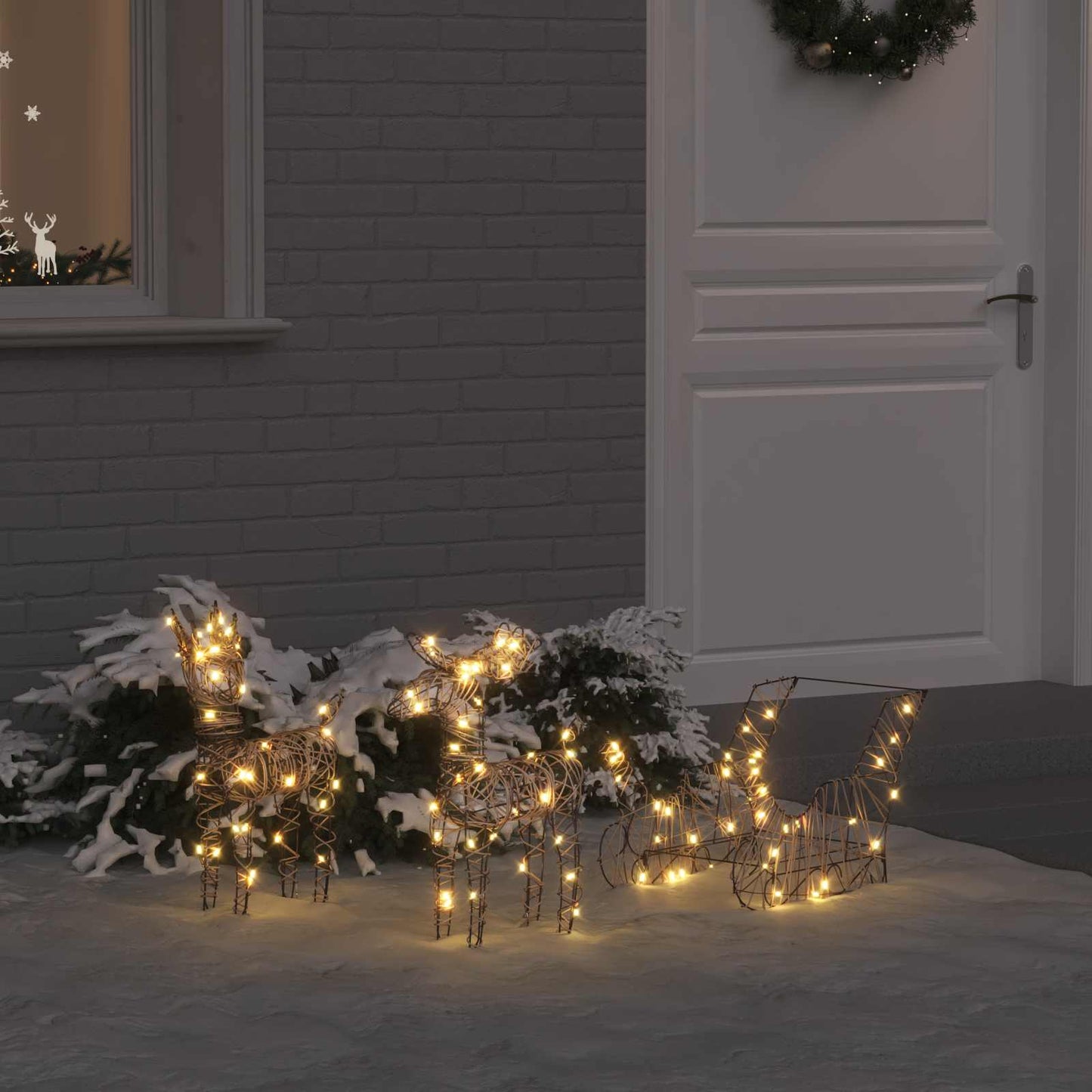 Rendier trek slede met 160 LED Warmwit 53 x 28 x 33 cm Rattan is nu te koop bij PeponiXL, paradijselijk wonen!