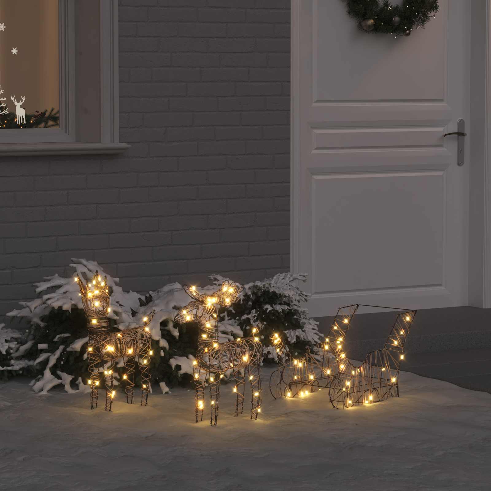 Rendier trek slede met 160 LED Warmwit 53 x 28 x 33 cm Rattan is nu te koop bij PeponiXL, paradijselijk wonen!
