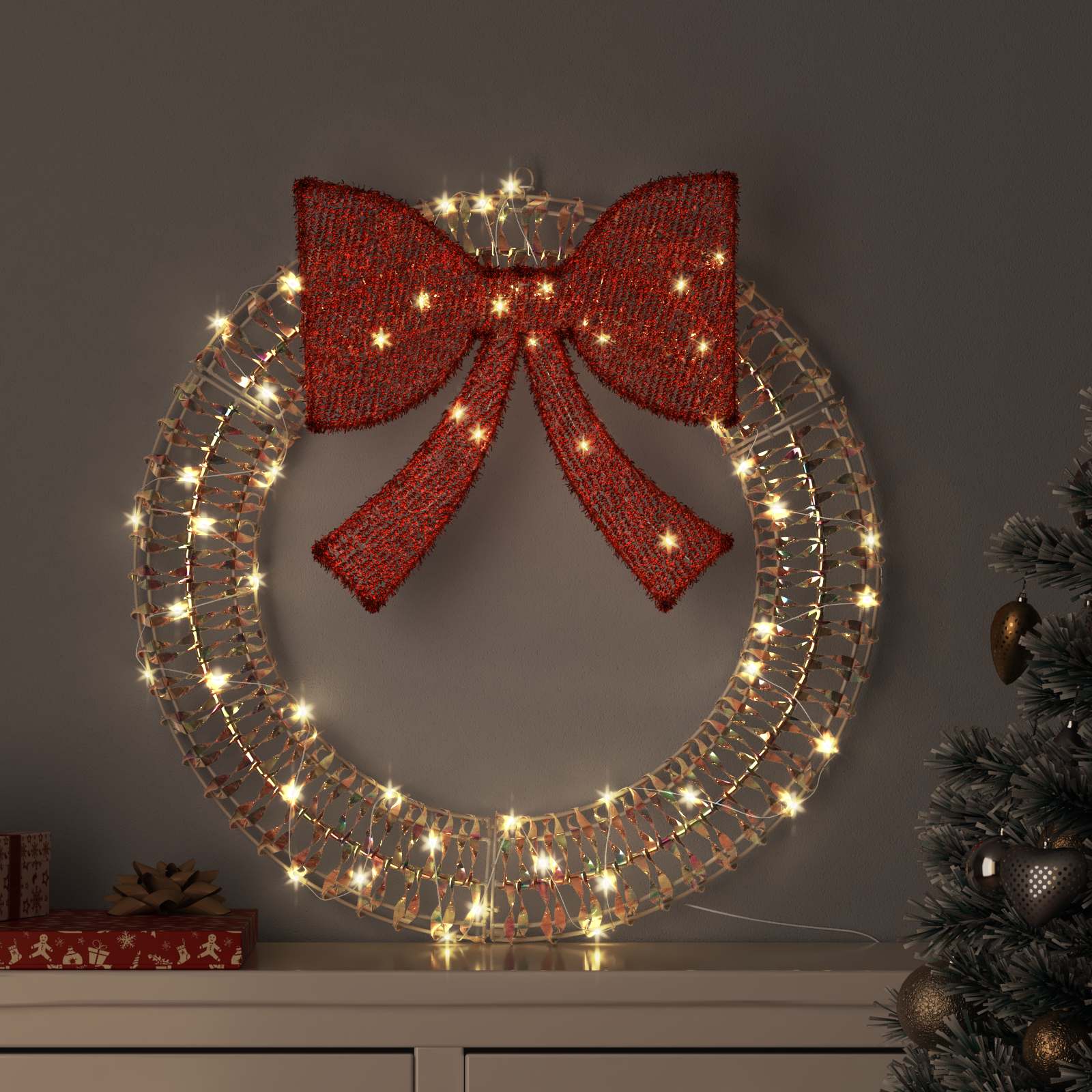 Krans met 60 LED Warmwit 76 x 76 x 8 cm PET is nu te koop bij PeponiXL, paradijselijk wonen!