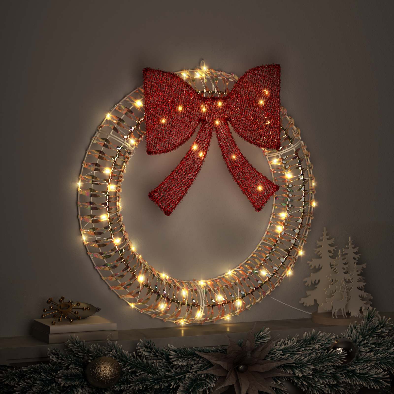 Krans met 60 LED Warmwit 76 x 76 x 8 cm PET is nu te koop bij PeponiXL, paradijselijk wonen!