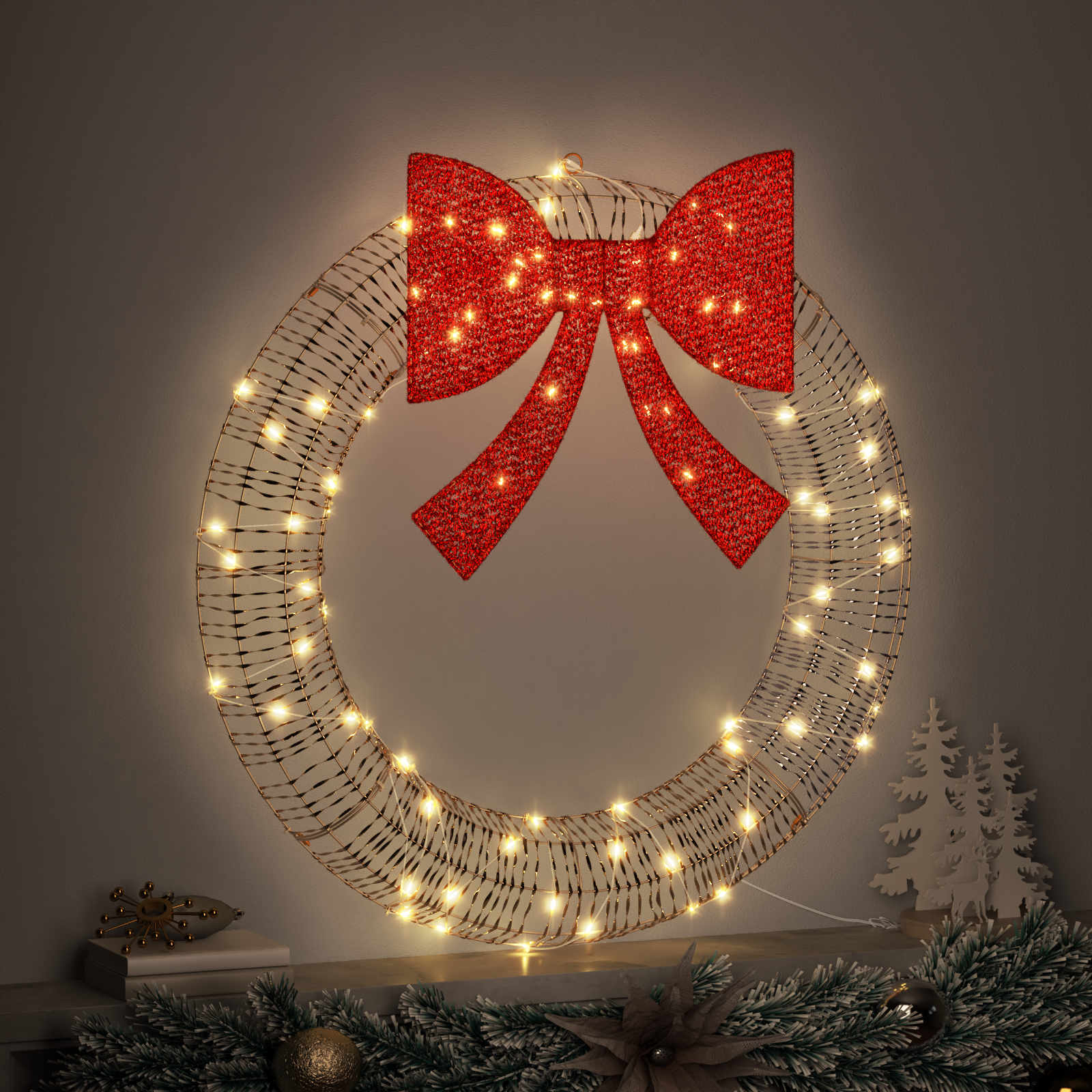 Krans met 80 LED Warmwit 91 x 91 x 9 cm PET is nu te koop bij PeponiXL, paradijselijk wonen!