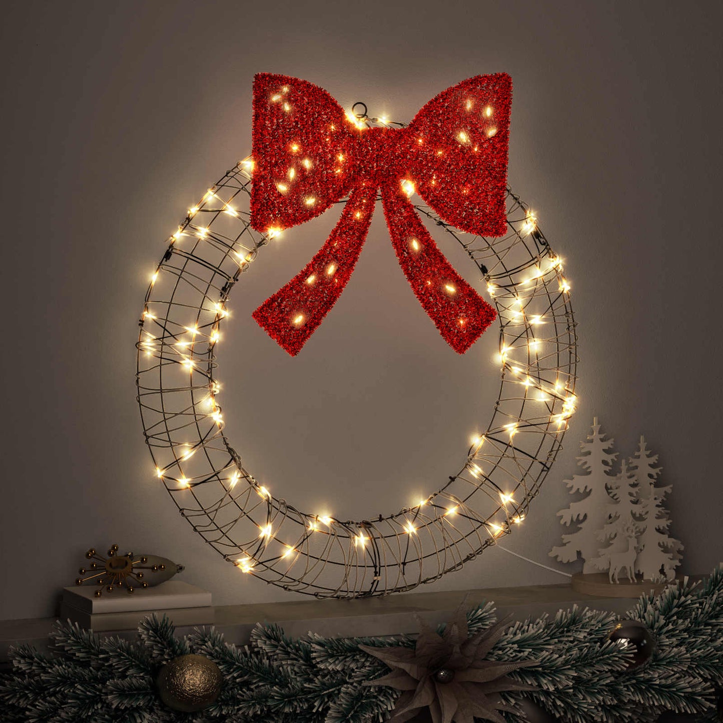 Krans met 60 LED Warmwit 75 x 75 x 8 cm Rattan is nu te koop bij PeponiXL, paradijselijk wonen!