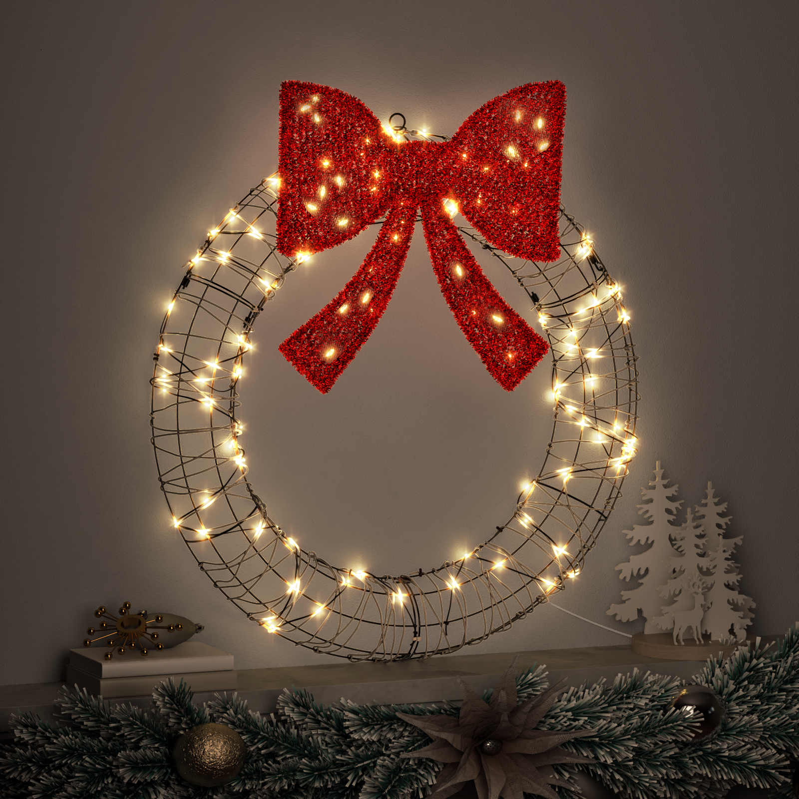 Krans met 60 LED Warmwit 75 x 75 x 8 cm Rattan is nu te koop bij PeponiXL, paradijselijk wonen!
