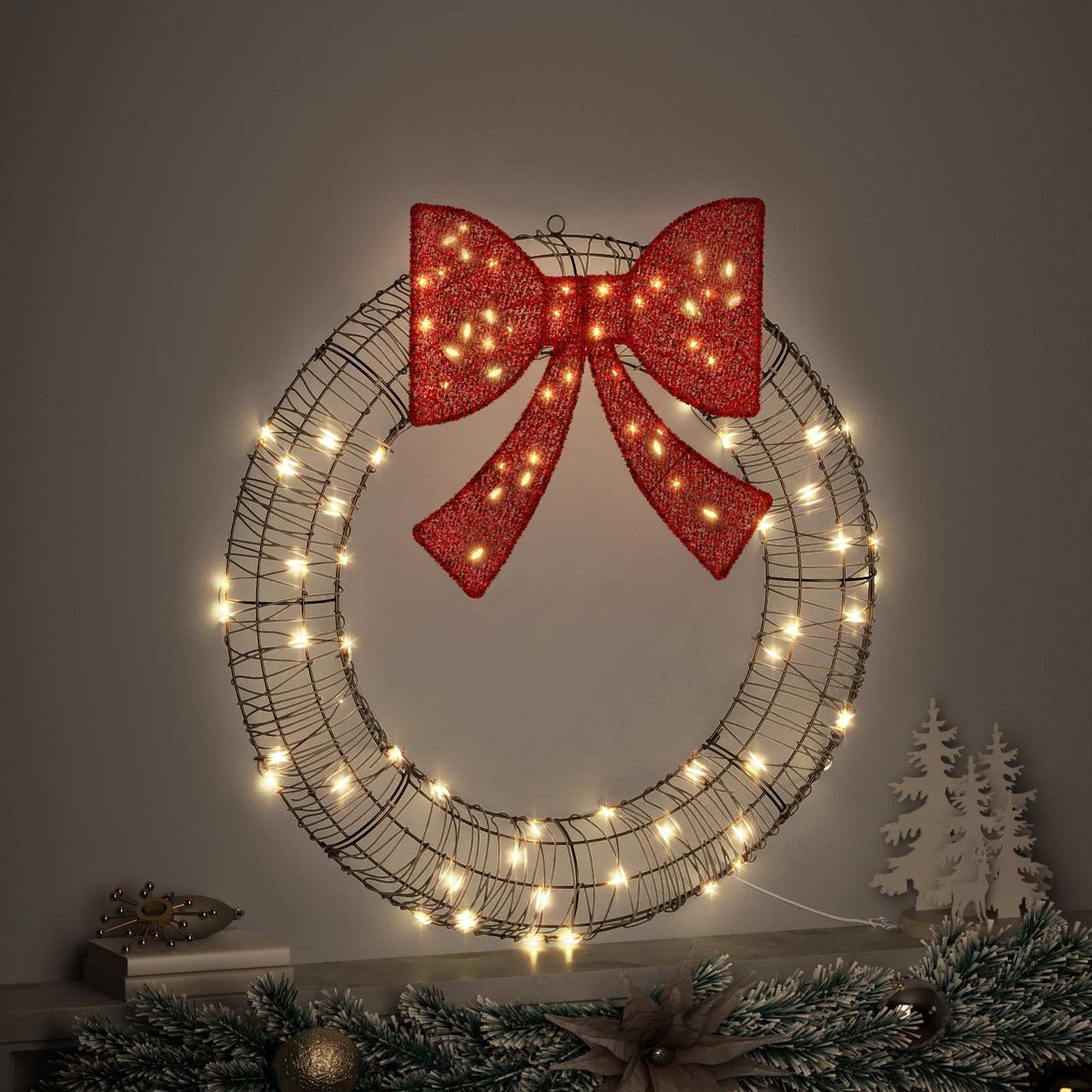 Krans met 80 LED Warmwit 90 x 90 x 9 cm Rattan is nu te koop bij PeponiXL, paradijselijk wonen!