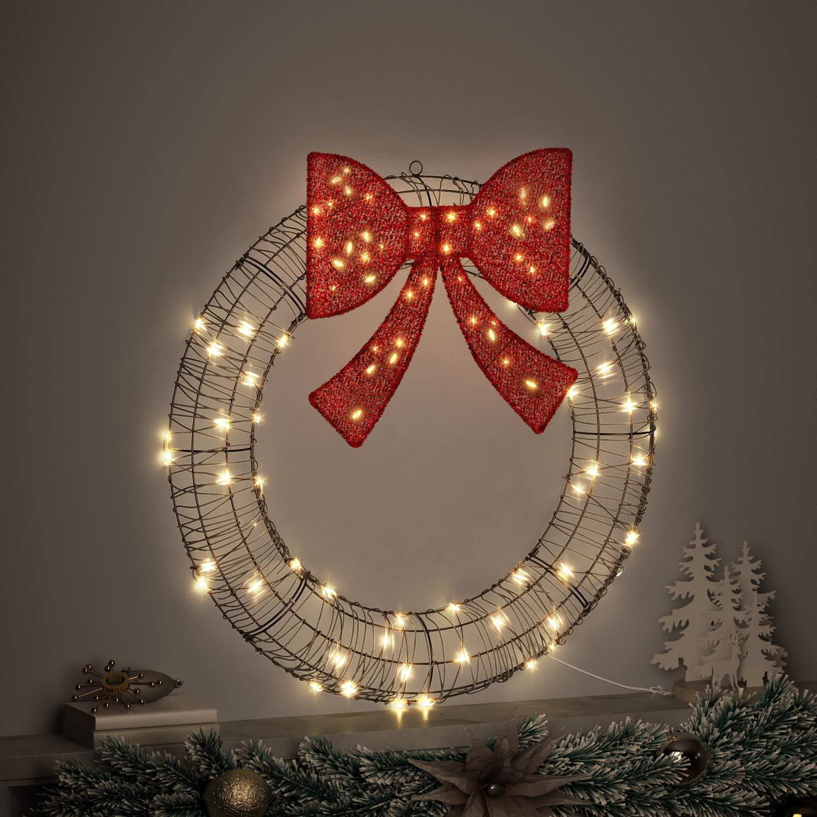 Krans met 80 LED Warmwit 90 x 90 x 9 cm Rattan is nu te koop bij PeponiXL, paradijselijk wonen!