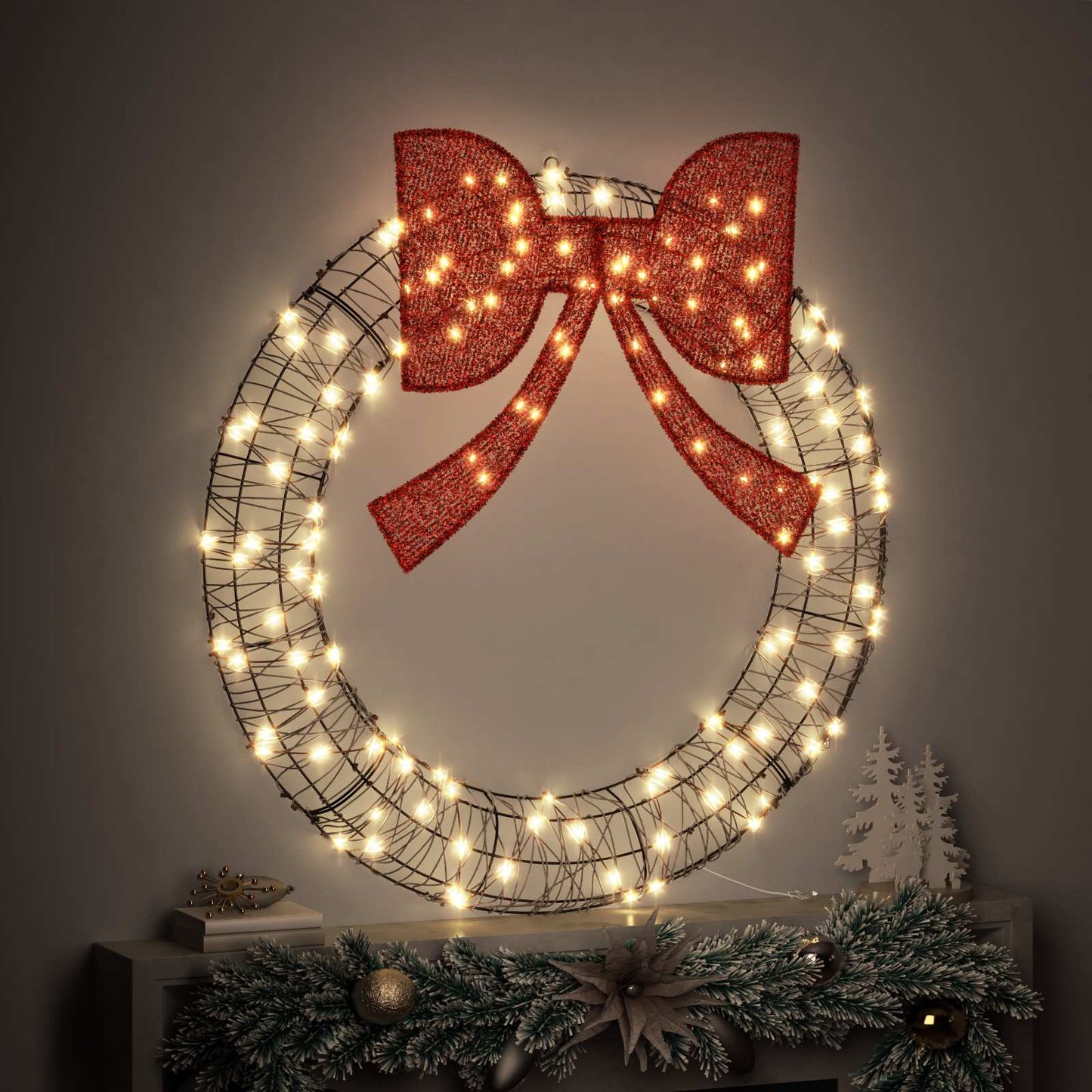Krans met 150 LED Warmwit 121 x 121 x 10 cm Rattan is nu te koop bij PeponiXL, paradijselijk wonen!