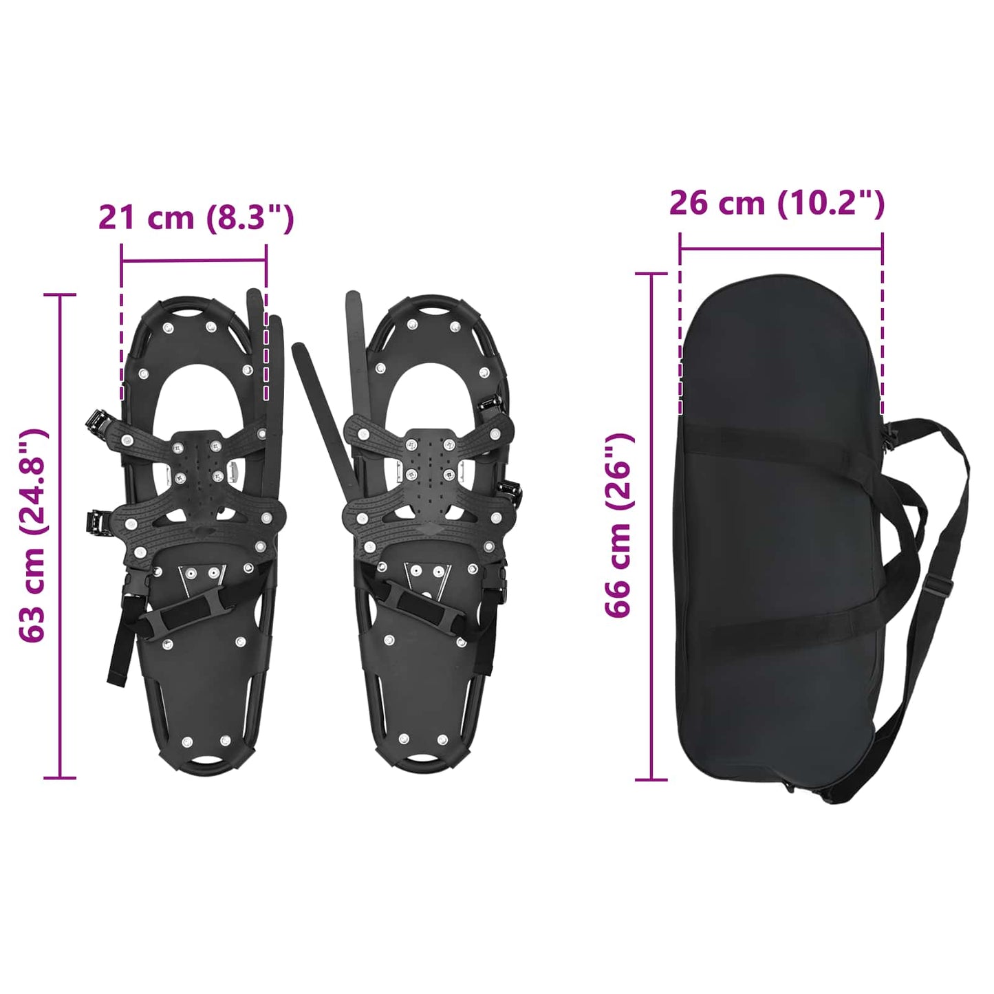 3 in 1 Sneeuwschoenen Zwart 63 x 21 cm Aluminium en HDPE is nu te koop bij PeponiXL, paradijselijk wonen!