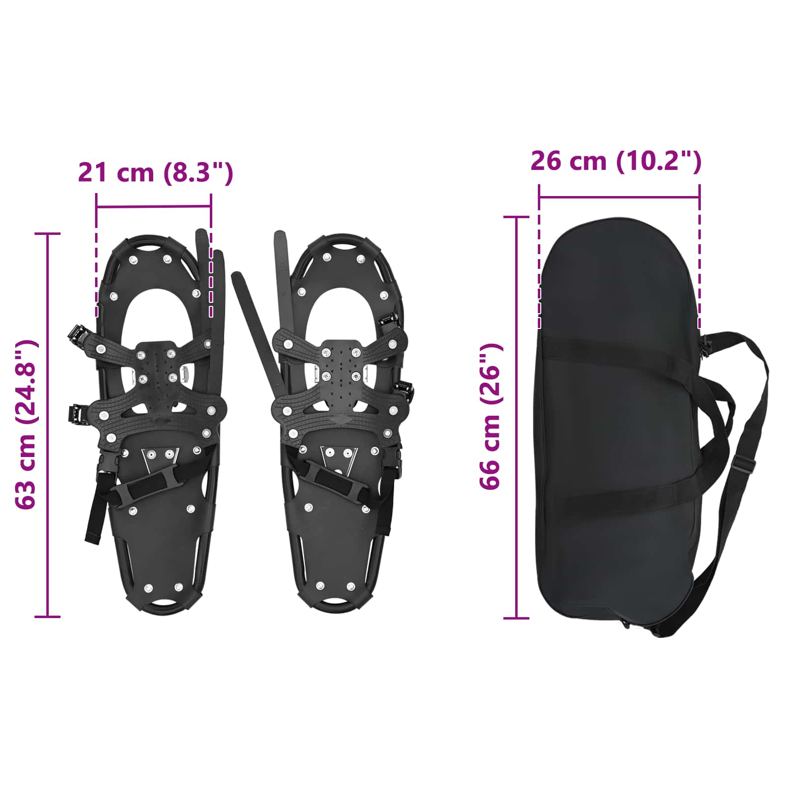 3 in 1 Sneeuwschoenen Zwart 63 x 21 cm Aluminium en HDPE is nu te koop bij PeponiXL, paradijselijk wonen!