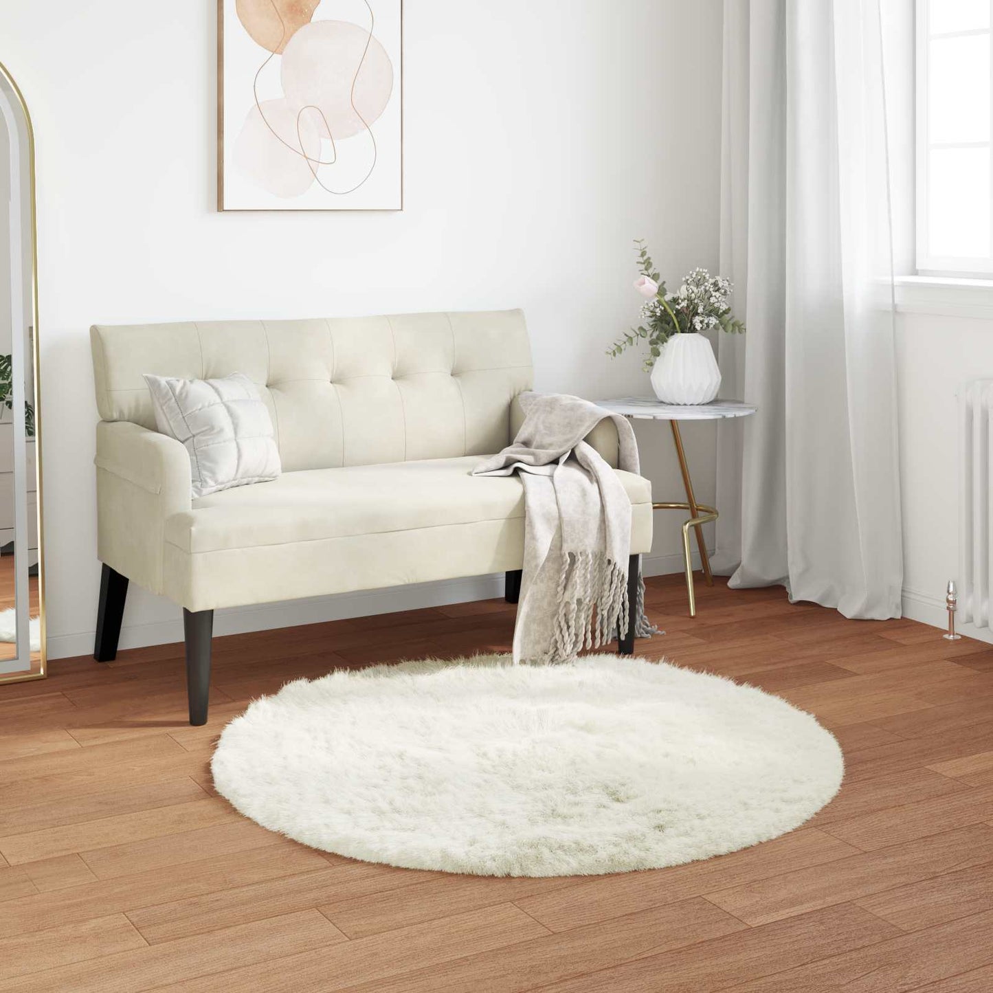 Tapijt van imitatie TAFALLA Wit Ø 120 cm Polyester is nu te koop bij PeponiXL, paradijselijk wonen!