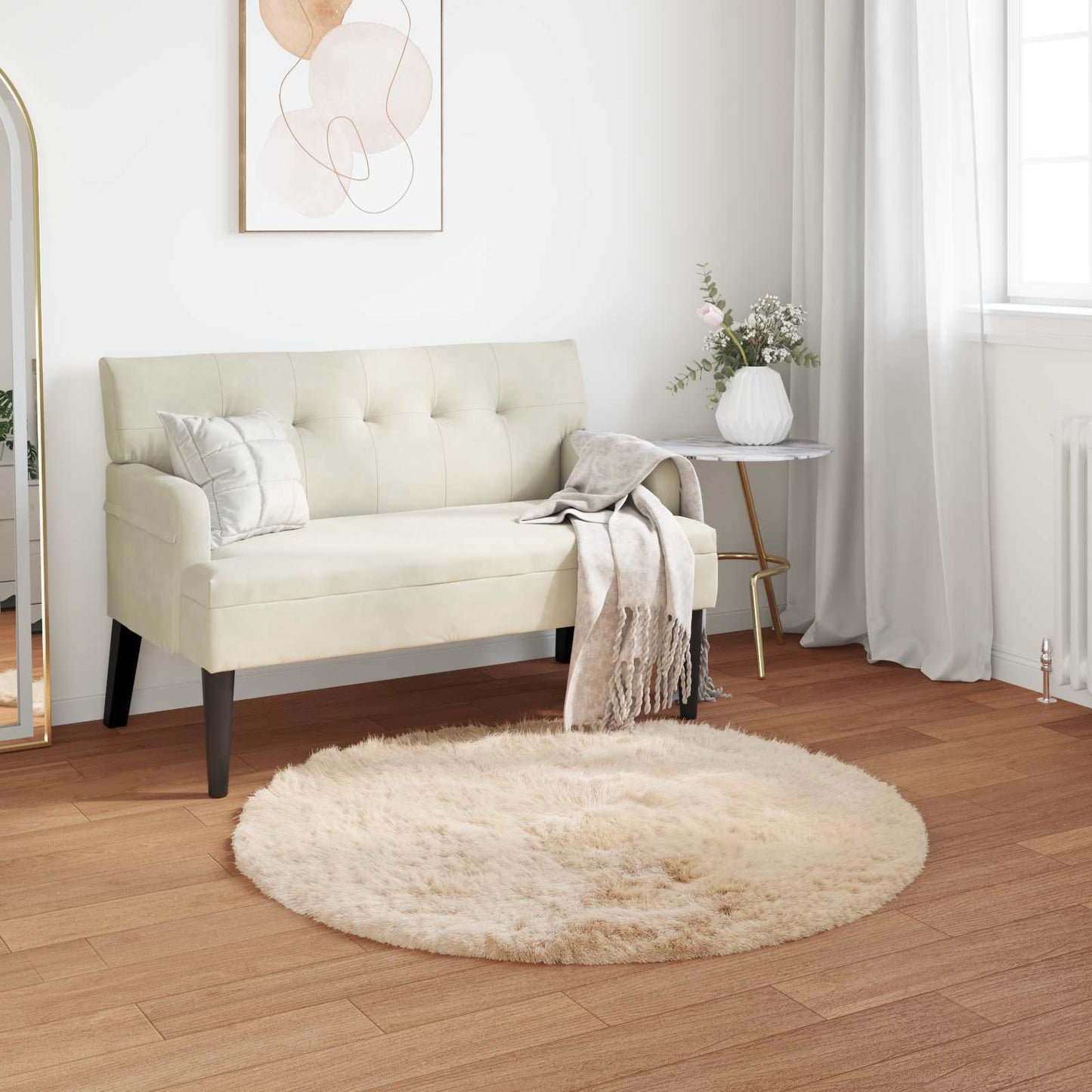 Tapijt van imitatie TAFALLA Beige Ø 80 cm Polyester is nu te koop bij PeponiXL, paradijselijk wonen!