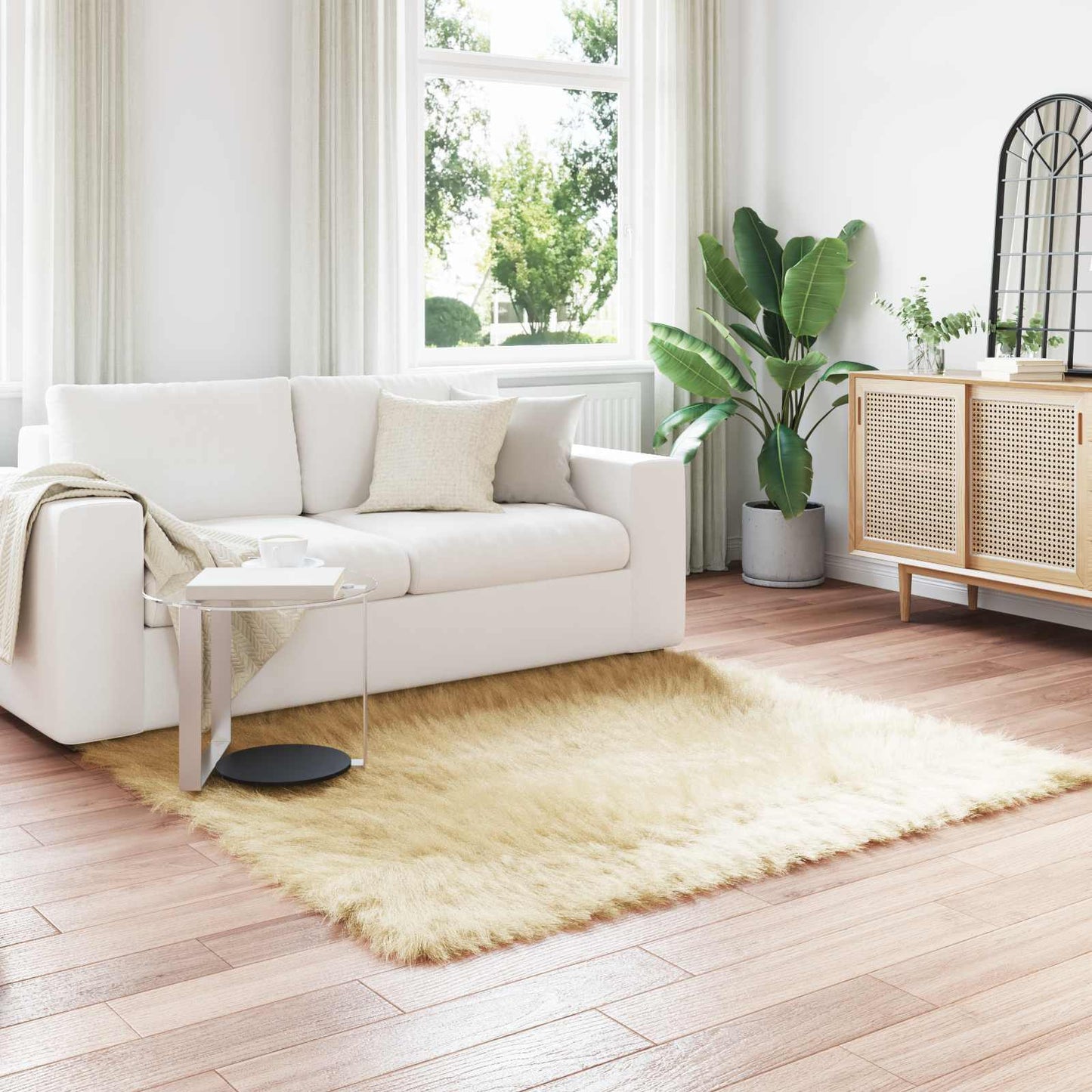 Tapijt van imitatie TAFALLA Crèmekleurig 160 x 160 cm Polyester is nu te koop bij PeponiXL, paradijselijk wonen!