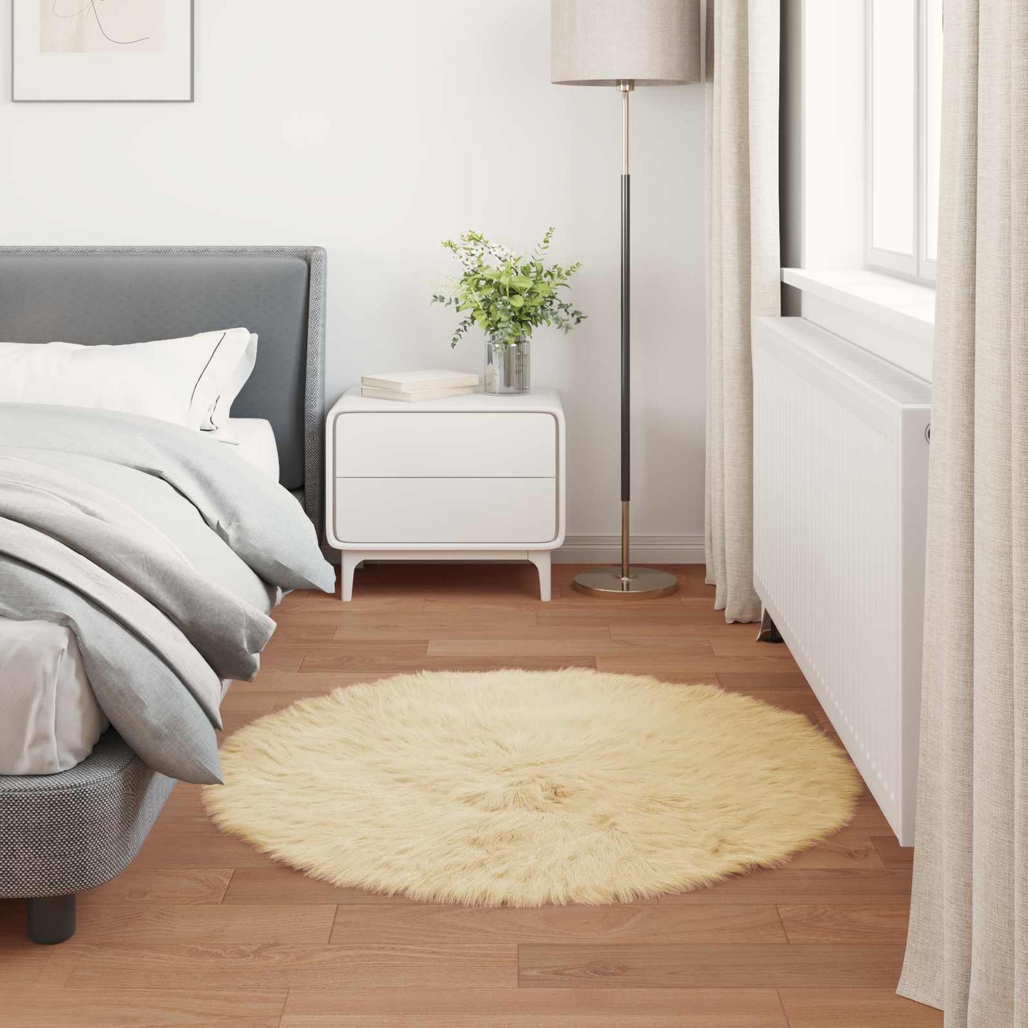 Tapijt van imitatie TAFALLA Crèmekleurig Ø 80 cm Polyester is nu te koop bij PeponiXL, paradijselijk wonen!