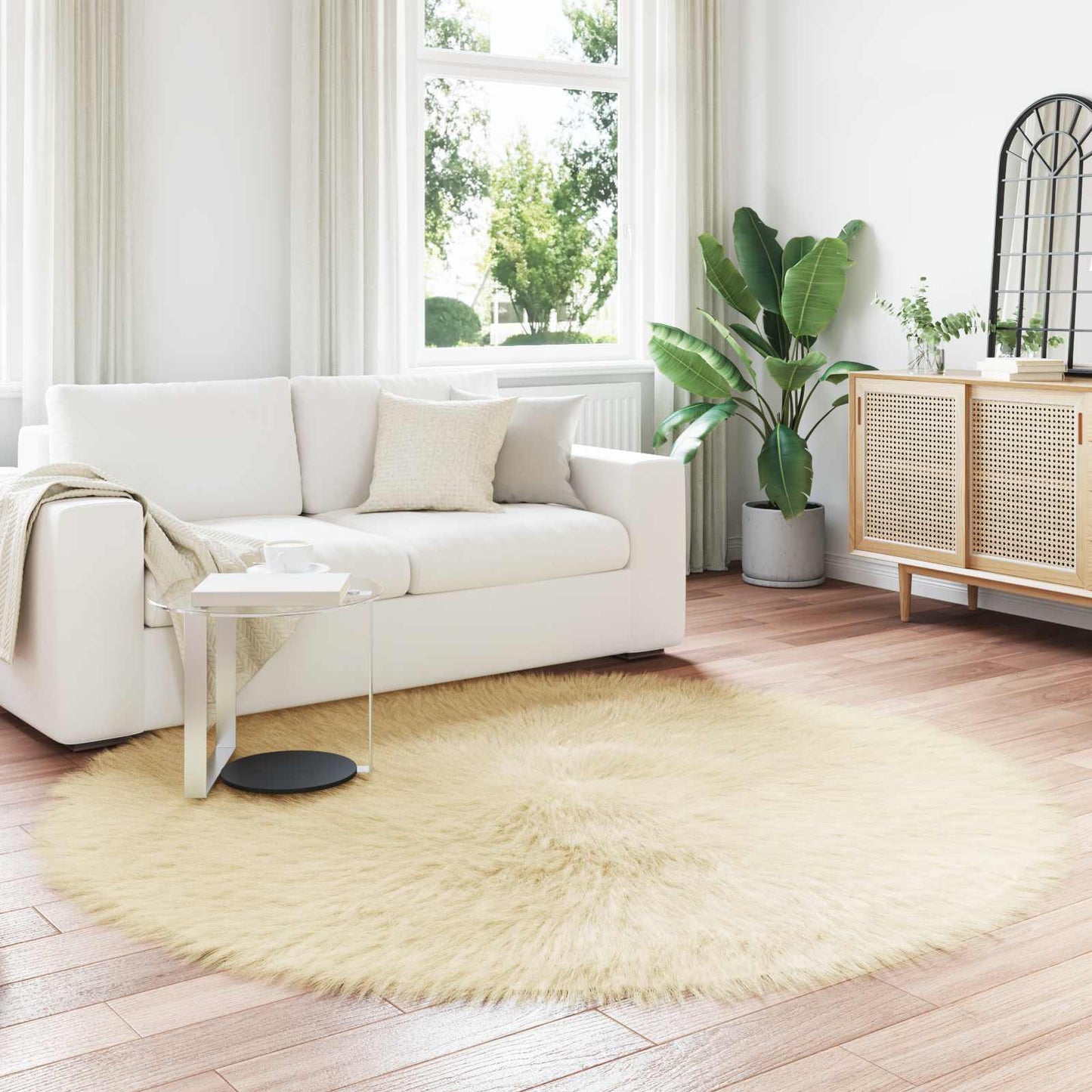 Tapijt van imitatie TAFALLA Crèmekleurig Ø 200 cm Polyester is nu te koop bij PeponiXL, paradijselijk wonen!