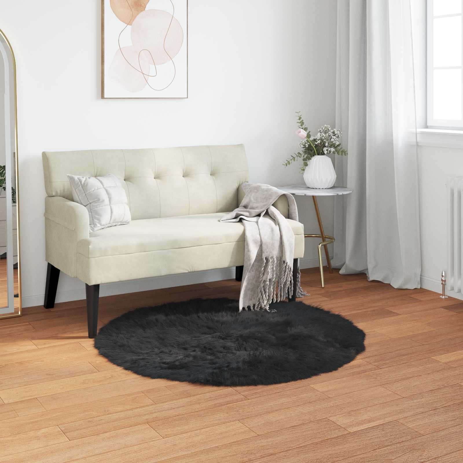 Tapijt van imitatie TAFALLA Zwart Ø 120 cm Polyester is nu te koop bij PeponiXL, paradijselijk wonen!