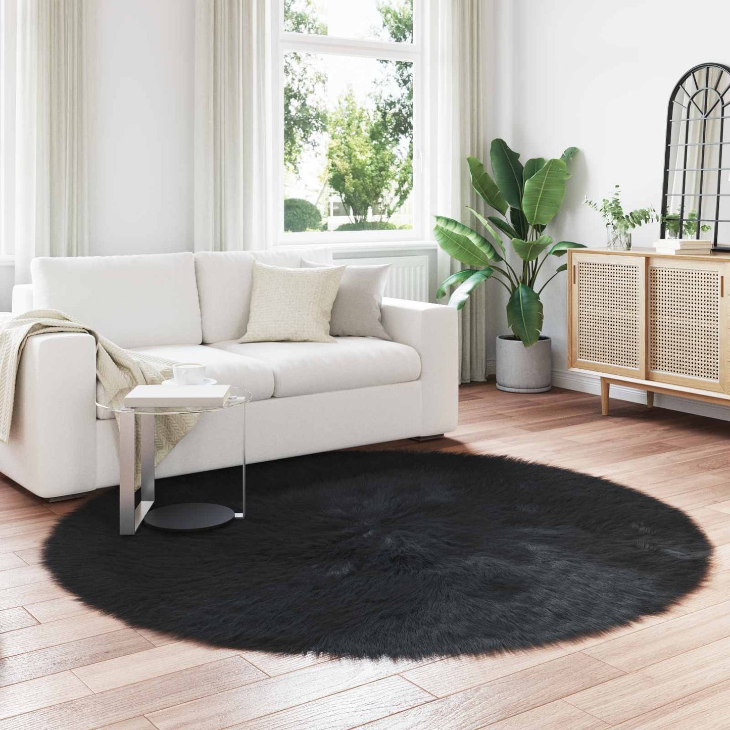Tapijt van imitatie TAFALLA Zwart Ø 200 cm Polyester is nu te koop bij PeponiXL, paradijselijk wonen!