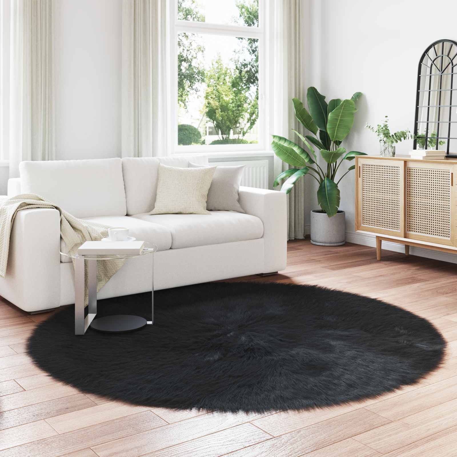 Tapijt van imitatie TAFALLA Zwart Ø 200 cm Polyester is nu te koop bij PeponiXL, paradijselijk wonen!