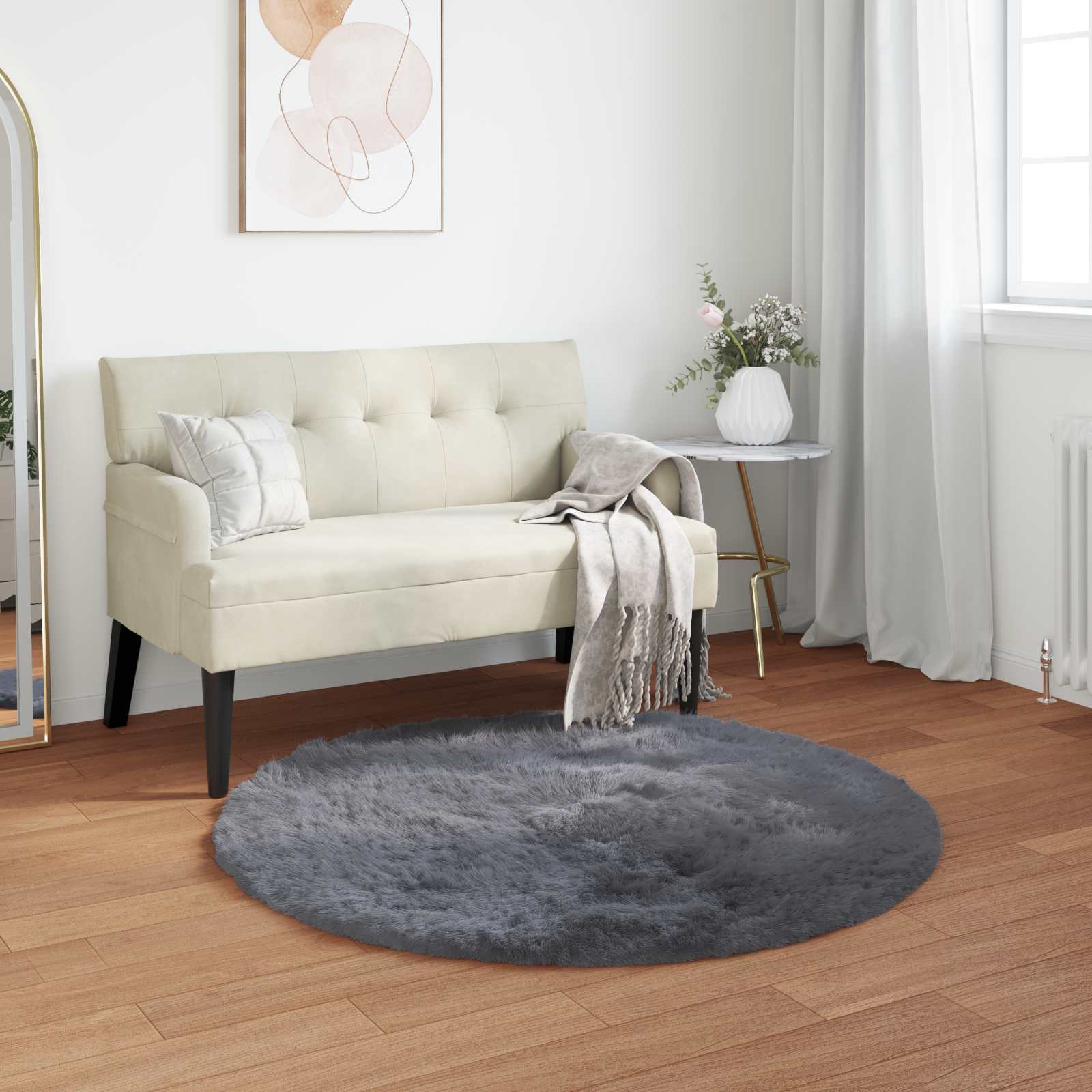 Tapijt van imitatie TAFALLA Antracietkleurig Ø 120 cm Polyester is nu te koop bij PeponiXL, paradijselijk wonen!