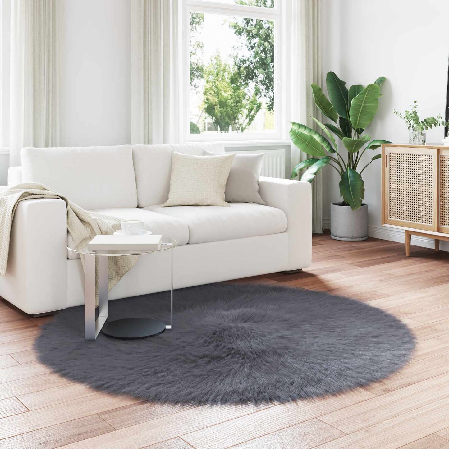 Tapijt van imitatie TAFALLA Antracietkleurig Ø 200 cm Polyester is nu te koop bij PeponiXL, paradijselijk wonen!