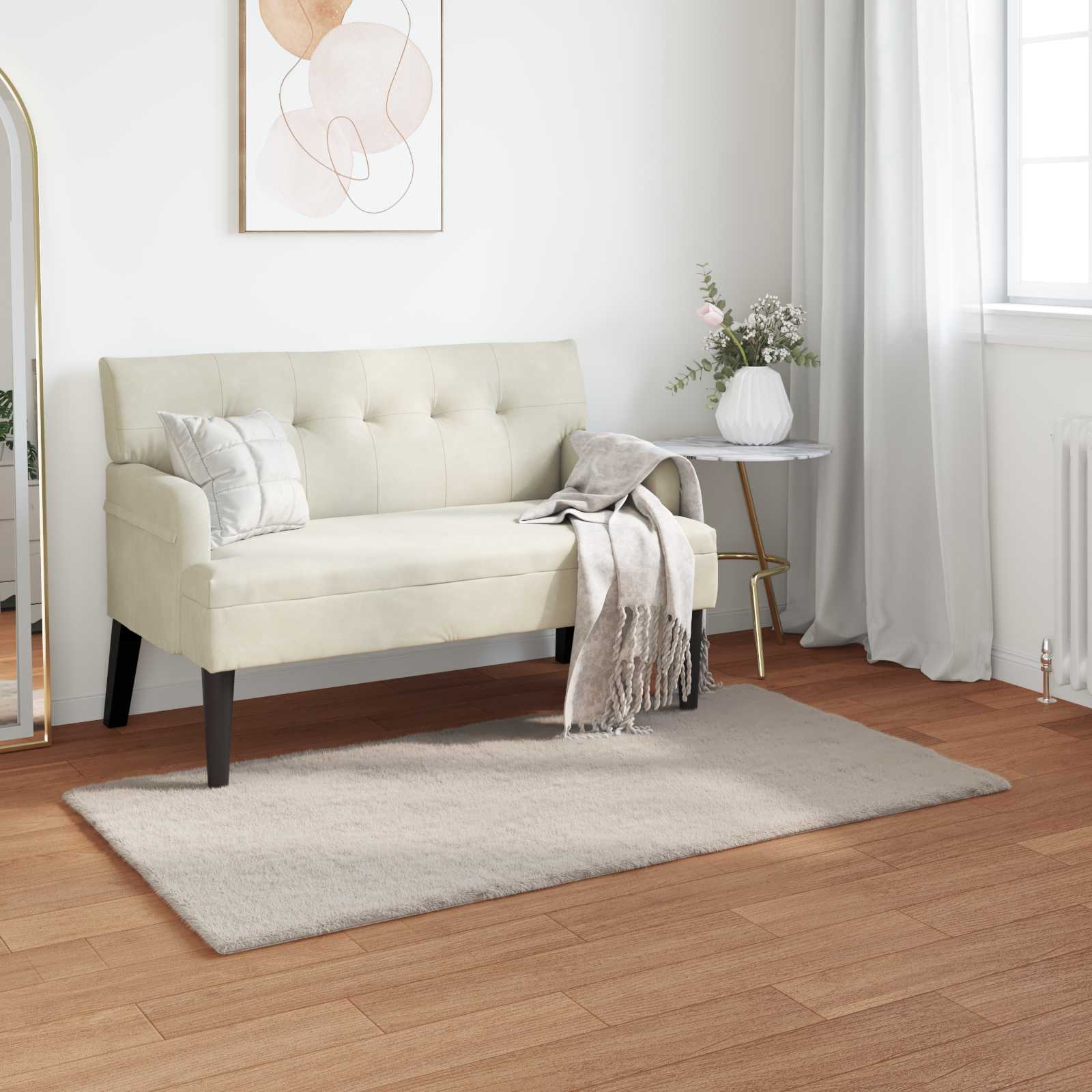 Antislip vloerkleed van imitatie konijnenbont OLITE Beige is nu te koop bij PeponiXL, paradijselijk wonen!