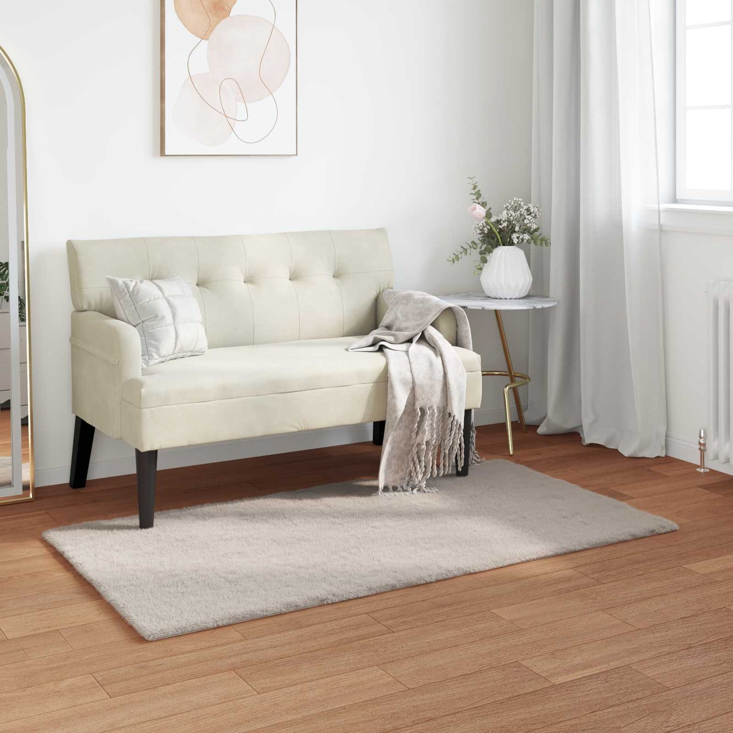 Antislip vloerkleed van imitatie konijnenbont OLITE Beige is nu te koop bij PeponiXL, paradijselijk wonen!