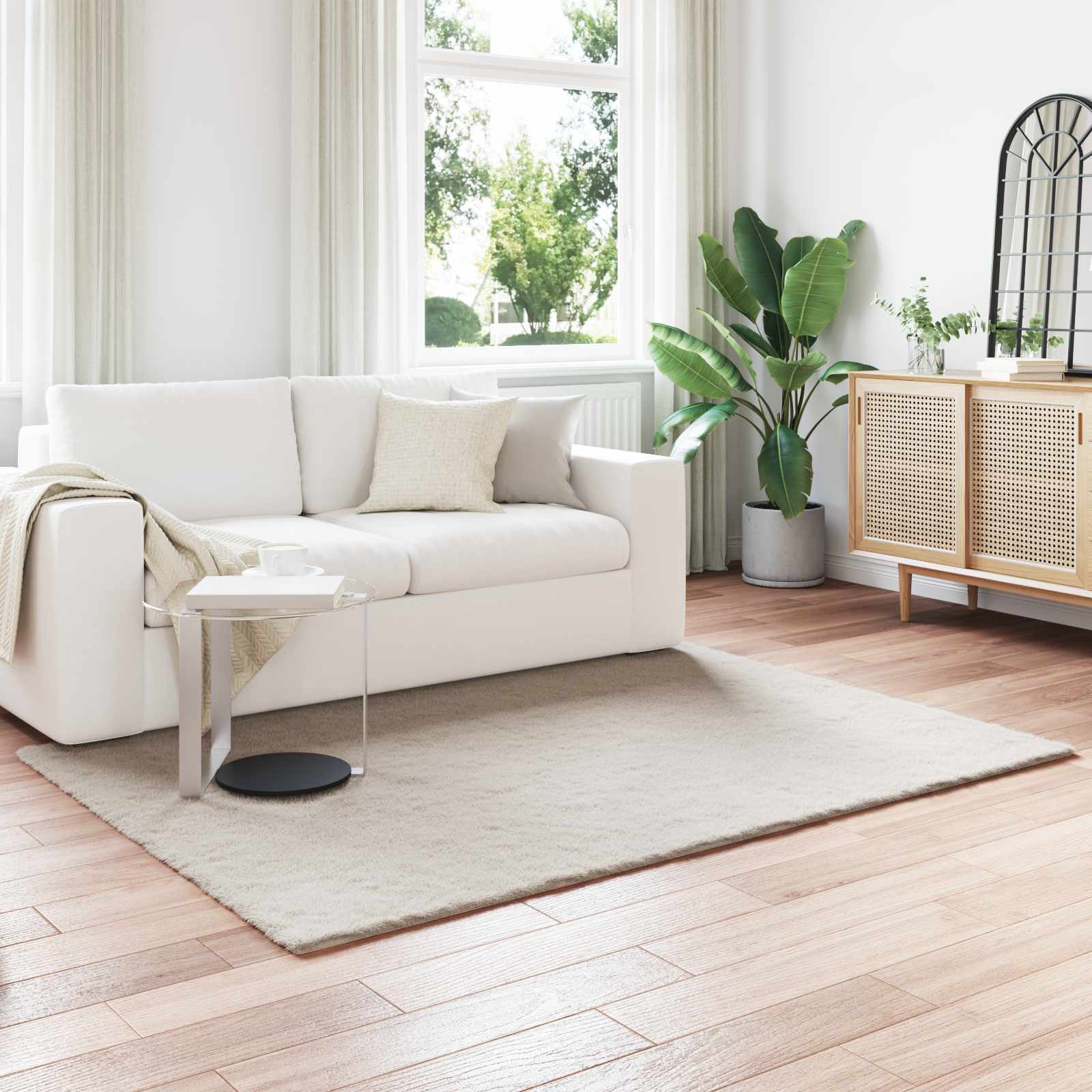 Antislip vloerkleed van imitatie konijnenbont OLITE Beige is nu te koop bij PeponiXL, paradijselijk wonen!