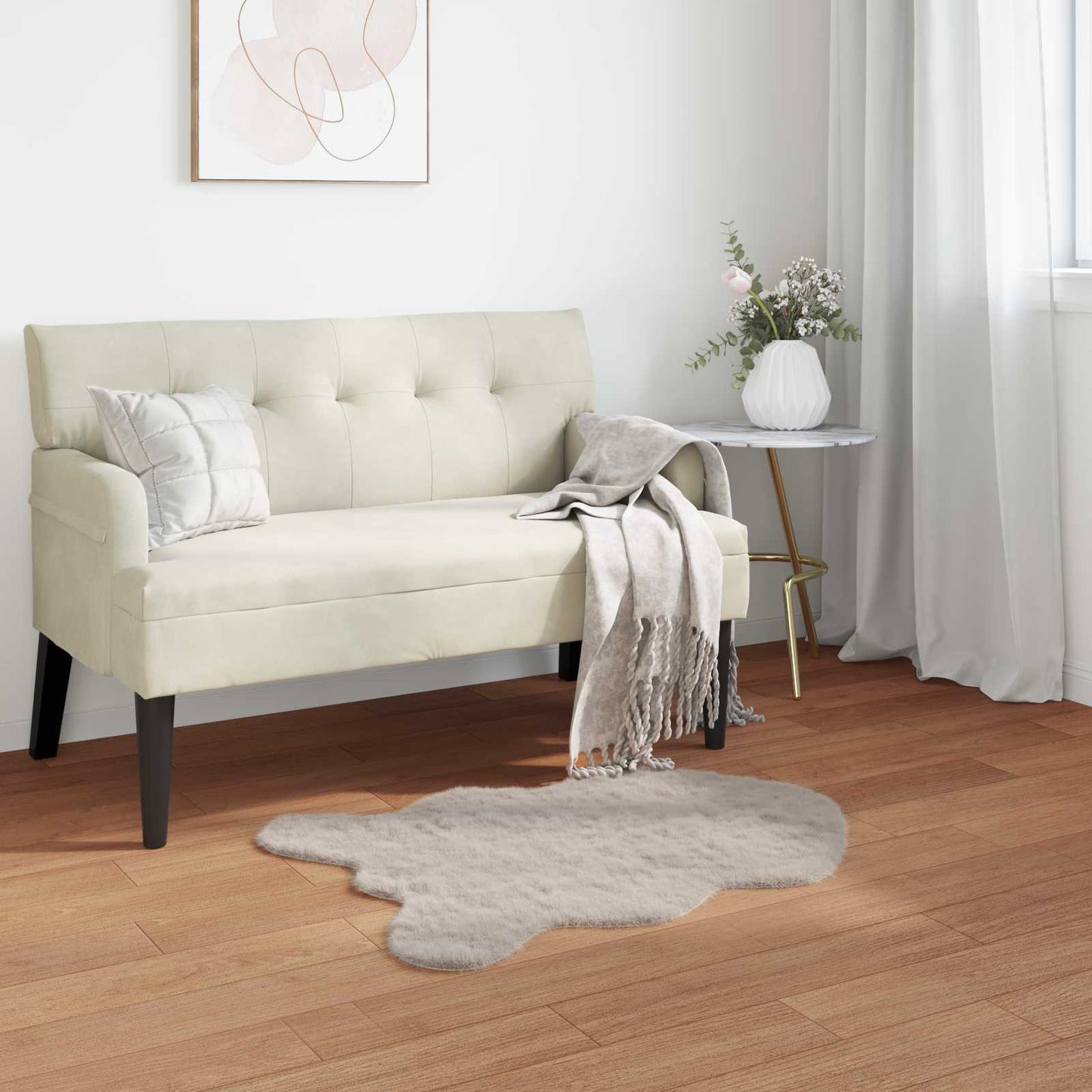 Antislip vloerkleed van imitatie konijnenbont OLITE Beige is nu te koop bij PeponiXL, paradijselijk wonen!