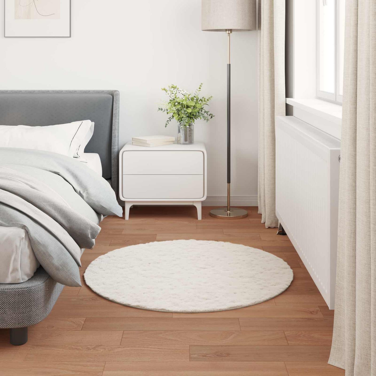 Antislip vloerkleed van imitatie konijnenbont OLITE Ø 80 cm is nu te koop bij PeponiXL, paradijselijk wonen!