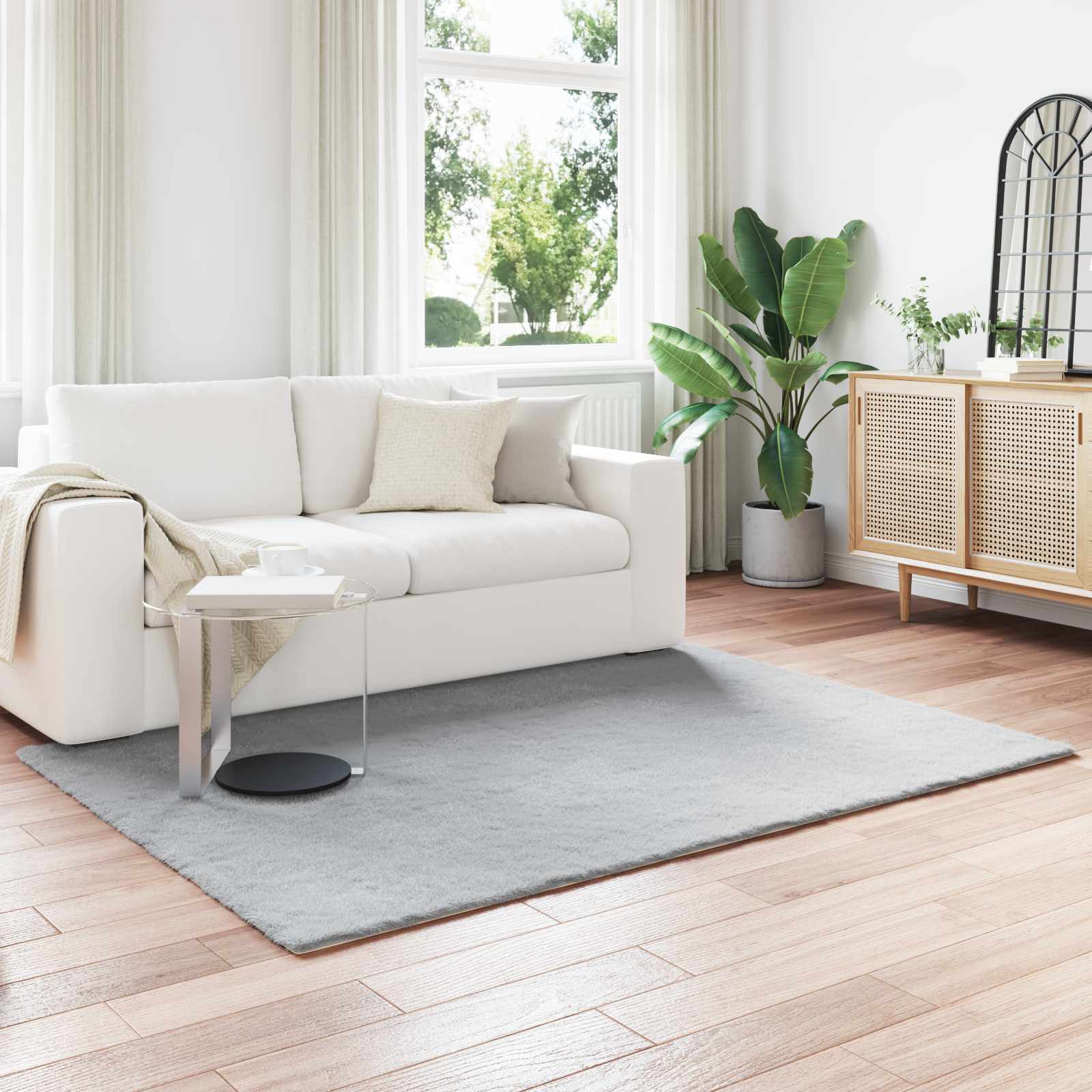 Antislip neplederen konijnenbont vloerkleed Olite Grijs is nu te koop bij PeponiXL, paradijselijk wonen!