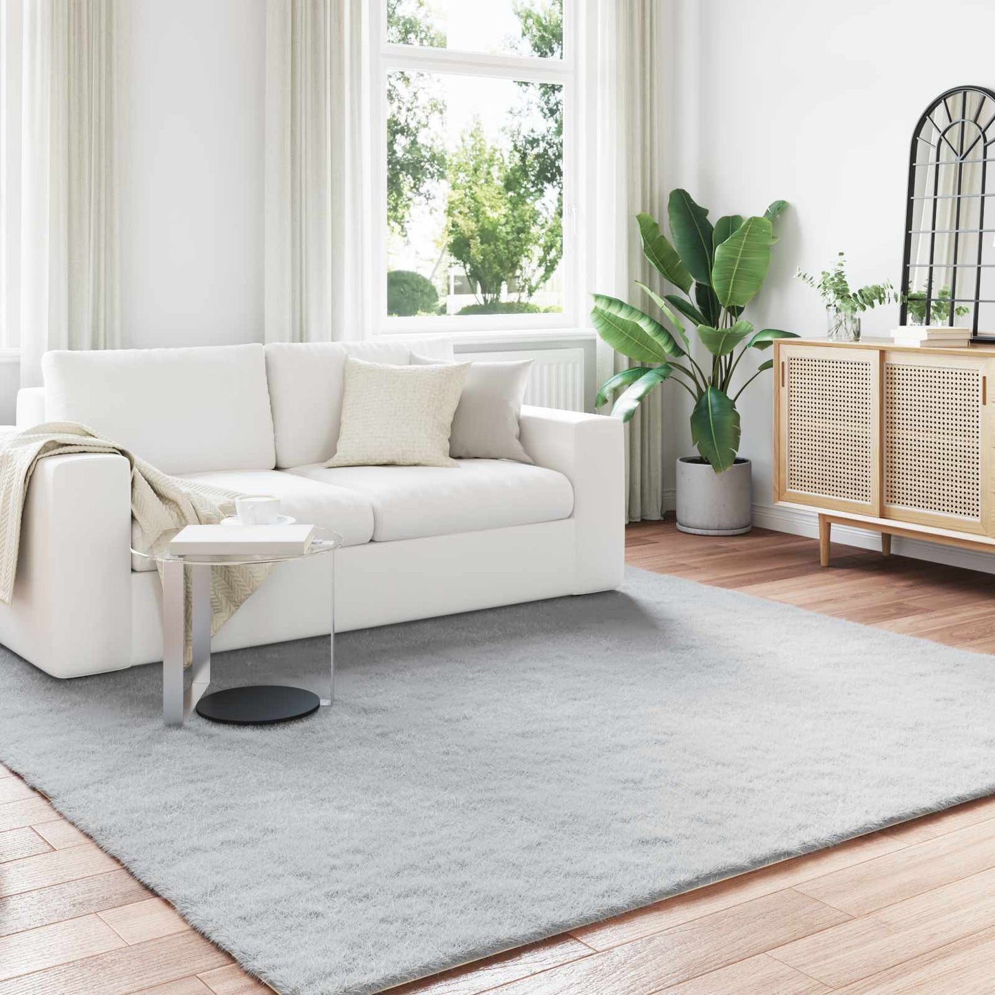 Antislip neplederen konijnenbont vloerkleed Olite Grijs is nu te koop bij PeponiXL, paradijselijk wonen!