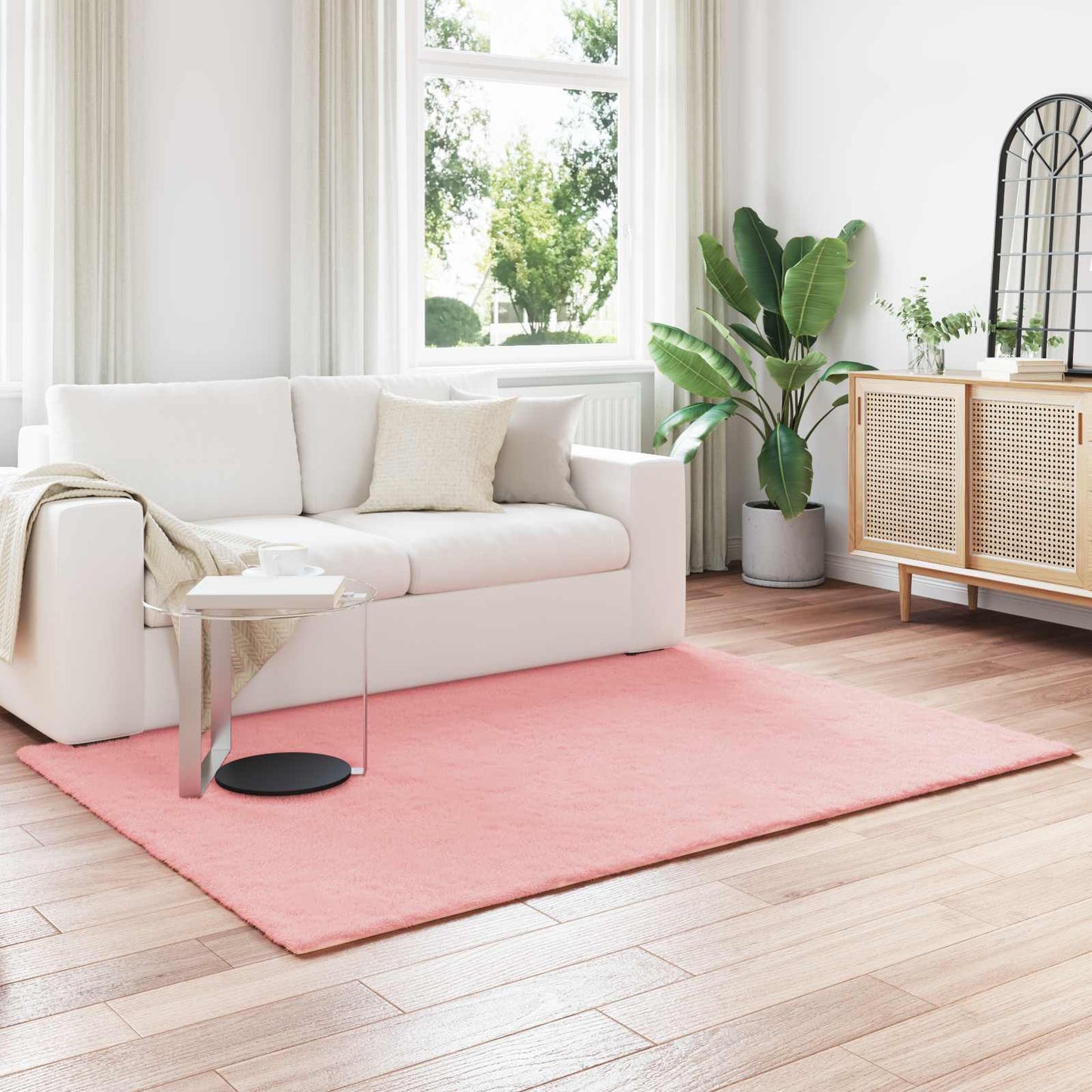 Antislip vloerkleed van imitatie konijnenbont OLITE Roze is nu te koop bij PeponiXL, paradijselijk wonen!