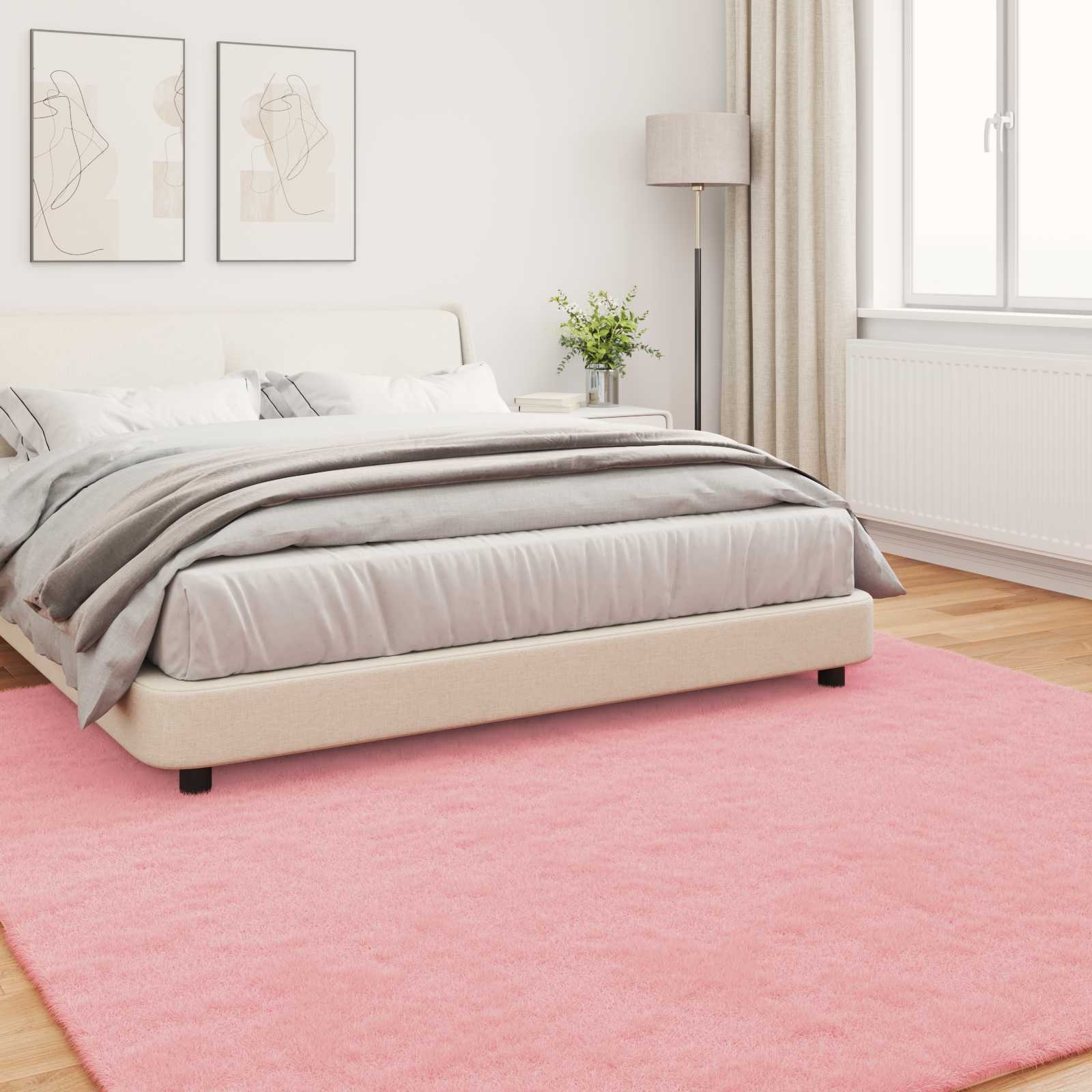 Antislip neplederen konijnenbont vloerkleed Olite Roze is nu te koop bij PeponiXL, paradijselijk wonen!