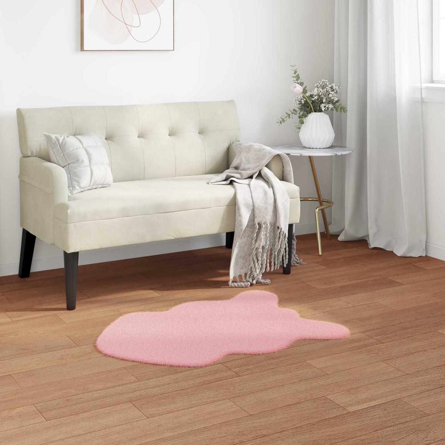 Antislip vloerkleed van imitatie konijnenbont OLITE Roze is nu te koop bij PeponiXL, paradijselijk wonen!