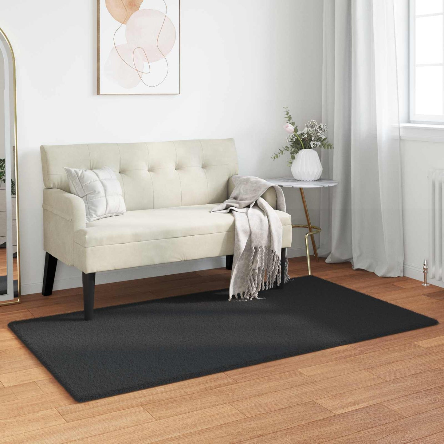 Antislip vloerkleed van imitatie konijnenbont OLITE Zwart is nu te koop bij PeponiXL, paradijselijk wonen!